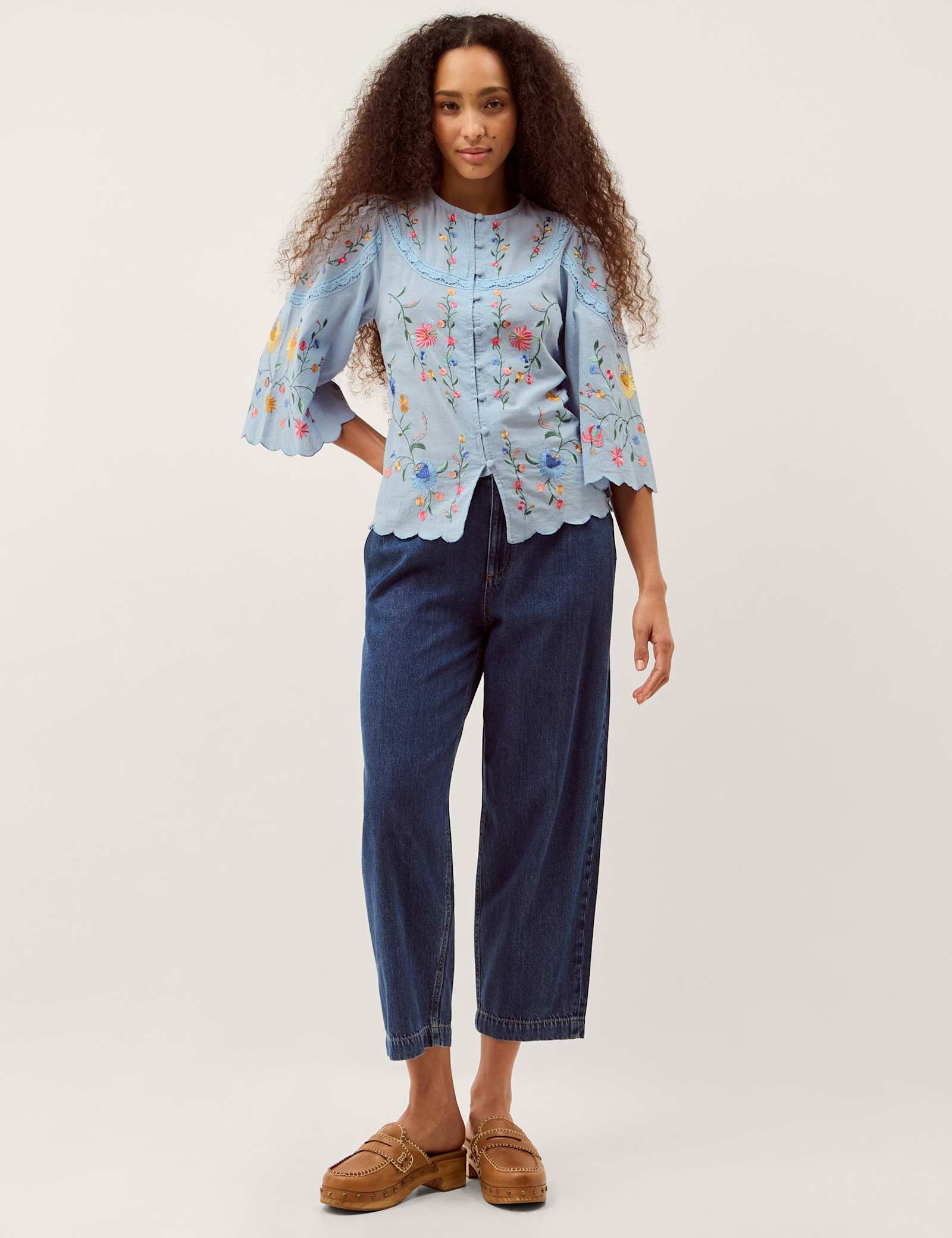 Cotton Rich Embroidered Blouse with Linen - image 4