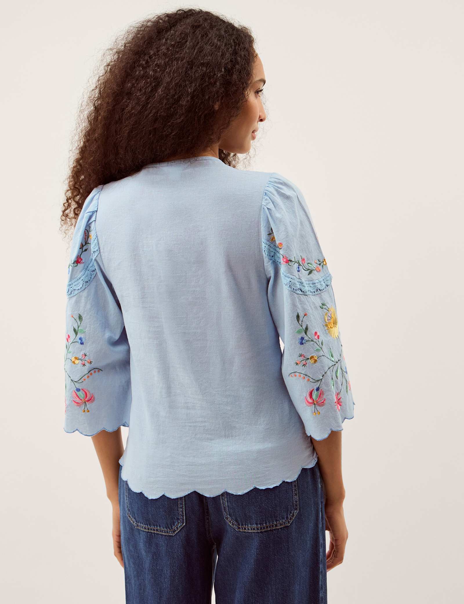 Cotton Rich Embroidered Blouse with Linen - image 3
