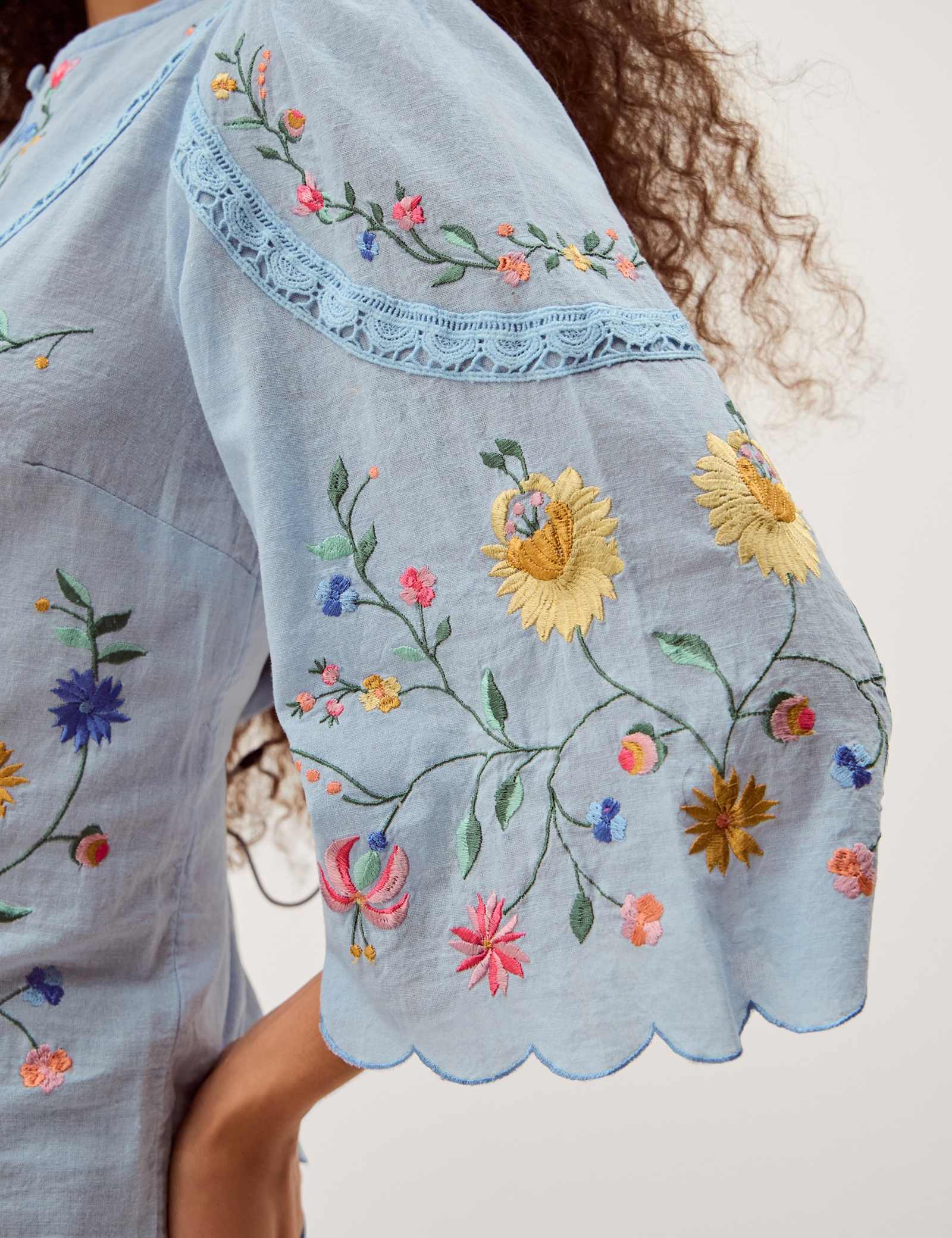 Cotton Rich Embroidered Blouse with Linen - image 2