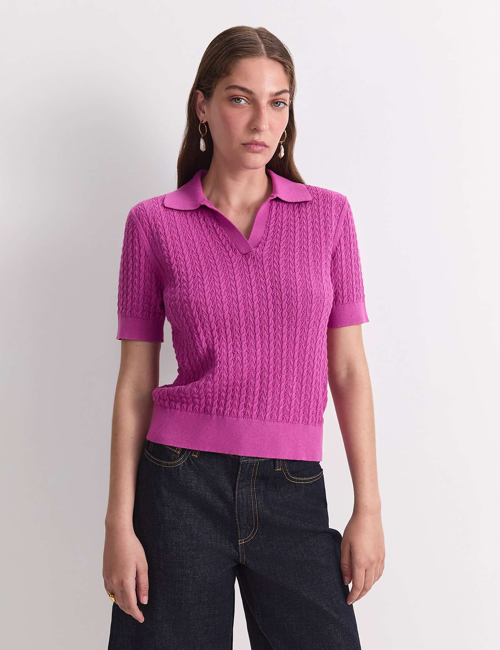Pure Cotton Pointelle Knitted Polo Top - image 1