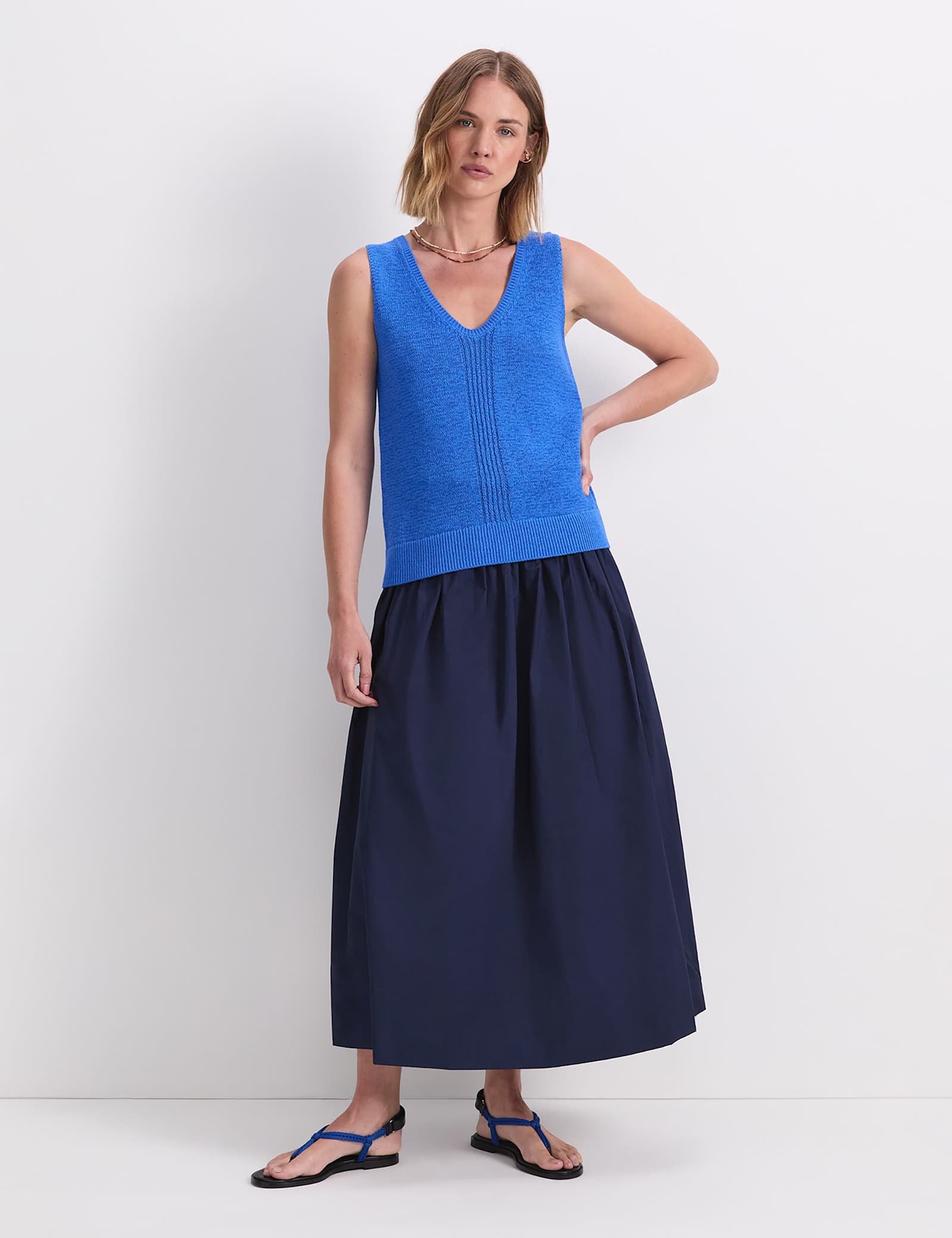Cotton Blend V-Neck Knitted Vest Top - image 4