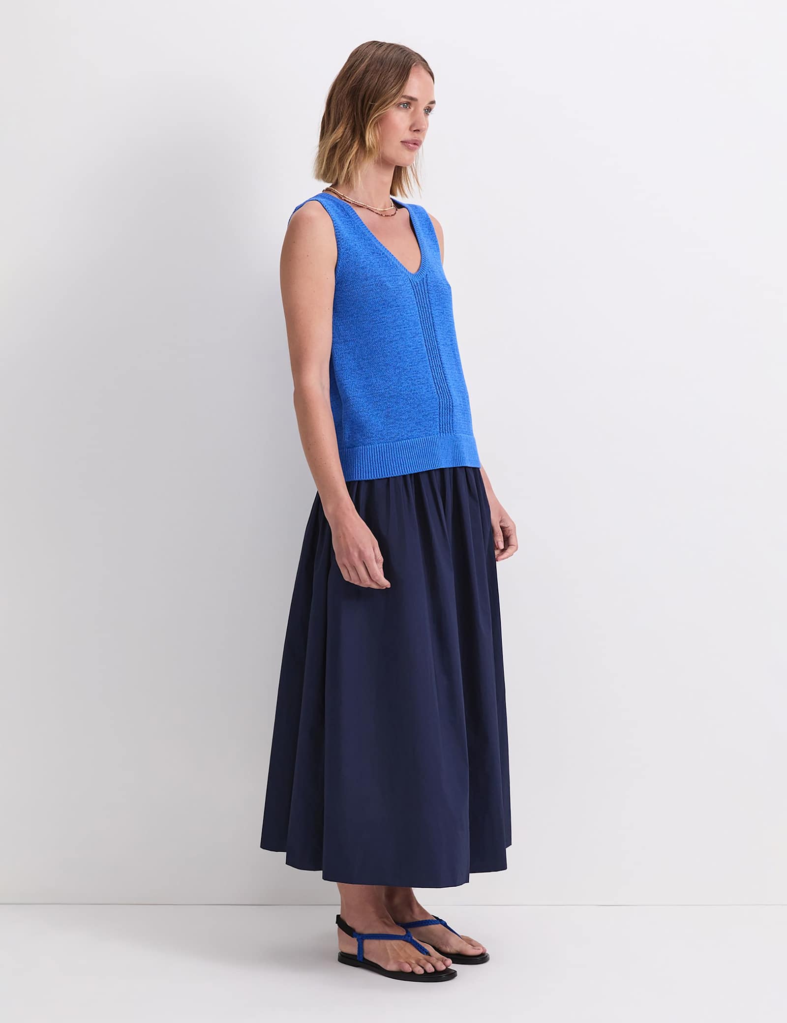 Cotton Blend V-Neck Knitted Vest Top - image 3