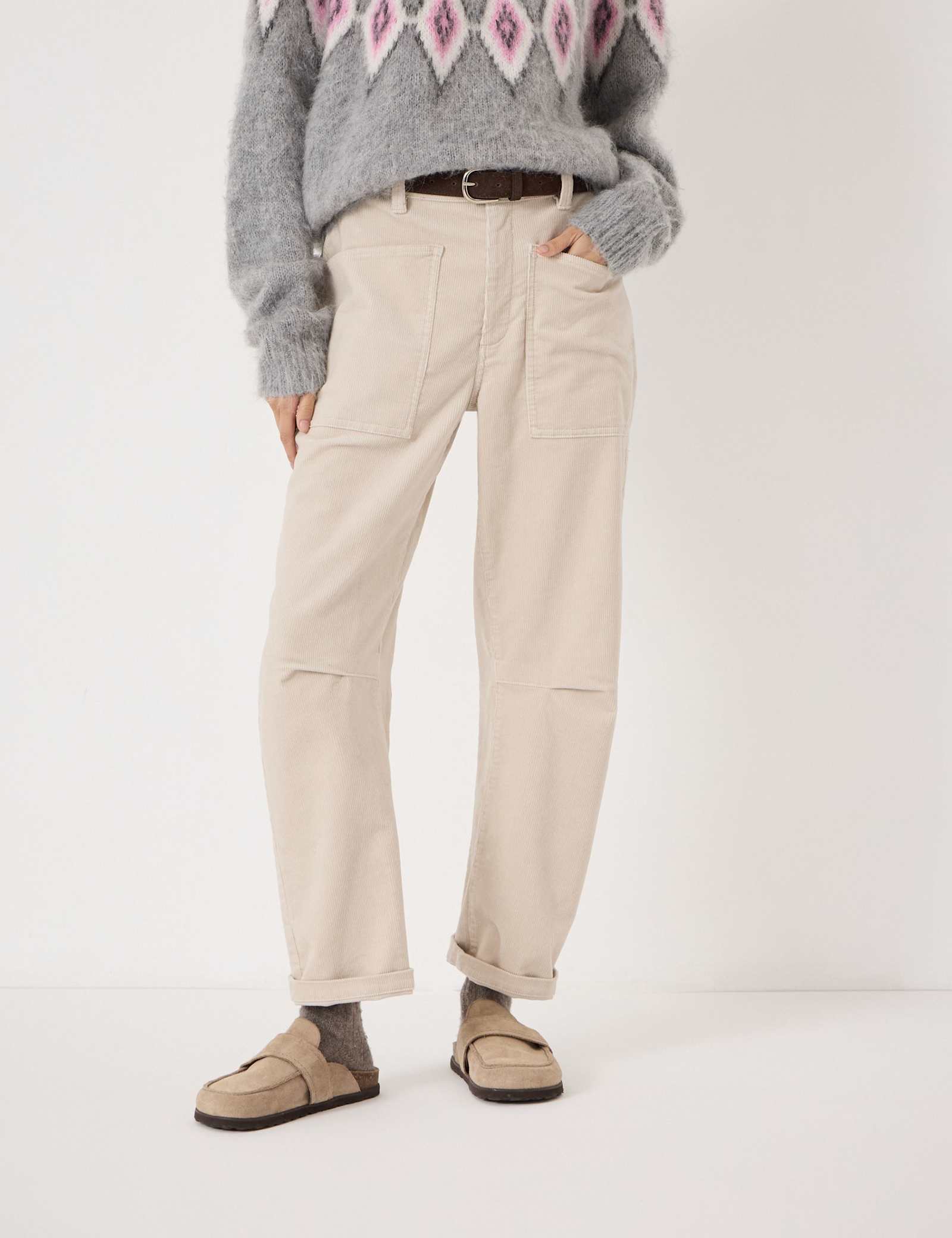 Cord Barrel Leg Ankle Grazer Trousers - image 1