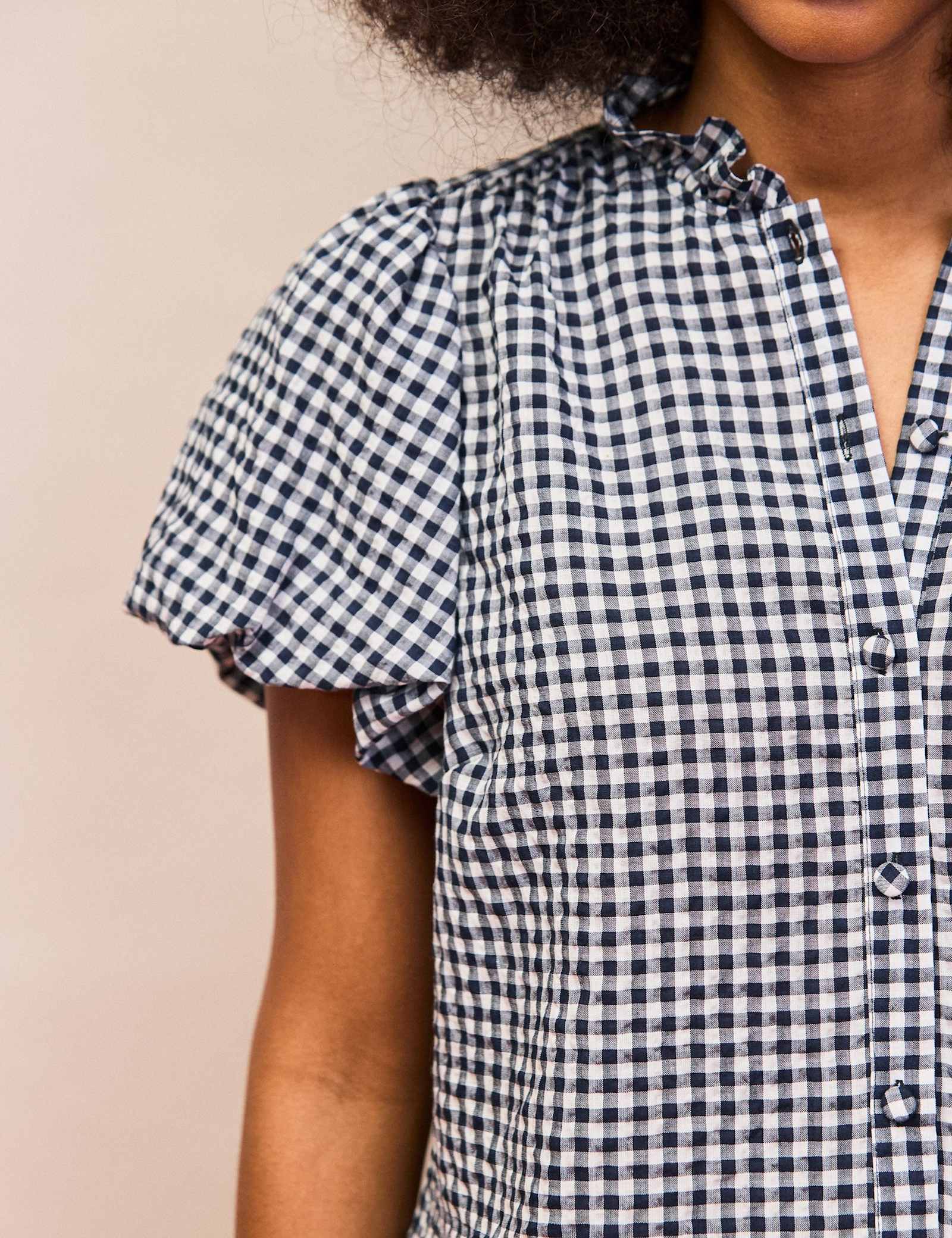 Gingham Button Through Puff Sleeve Shirt - image 3
