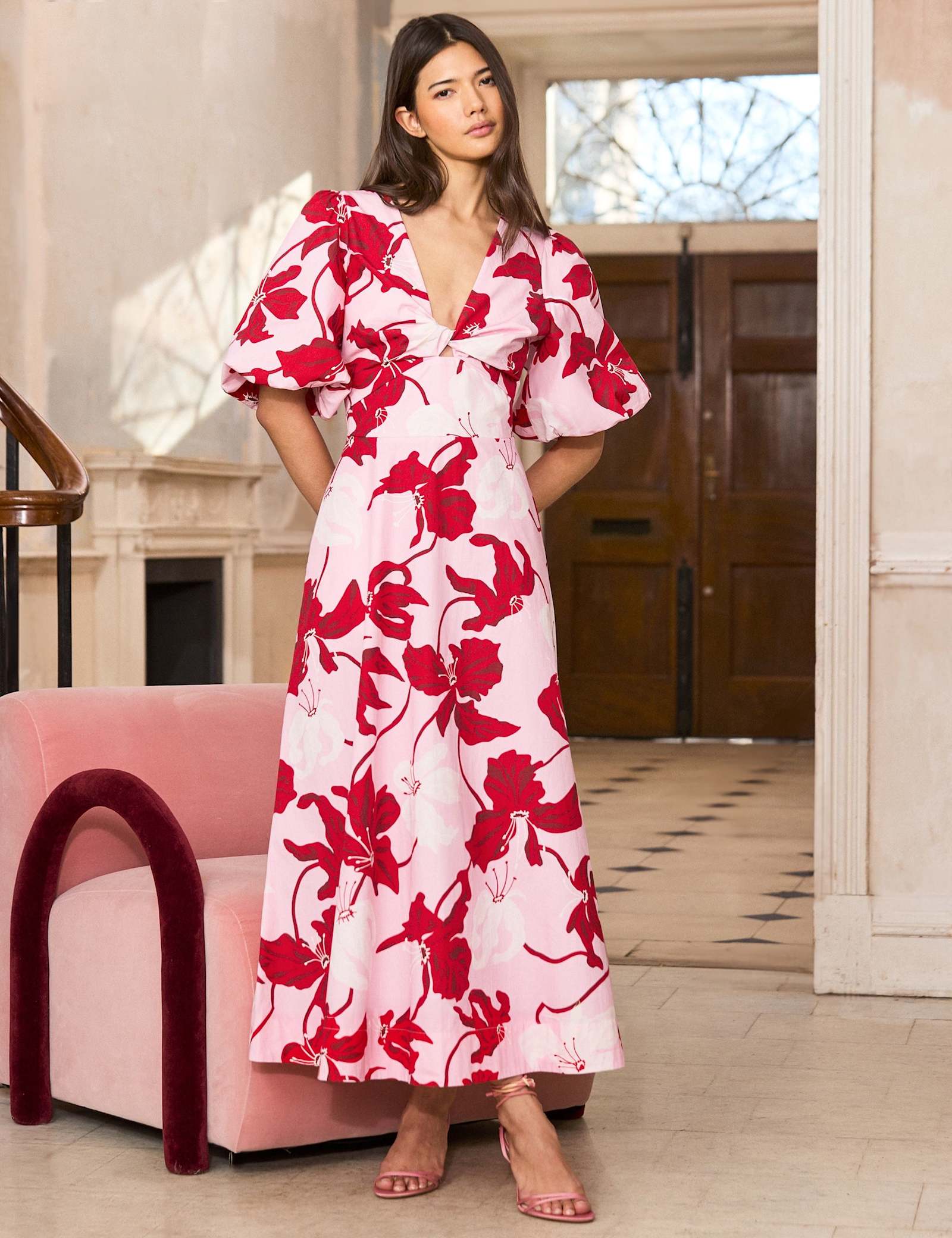 Pure Cotton V-Neck Floral Midaxi Dress - image 2