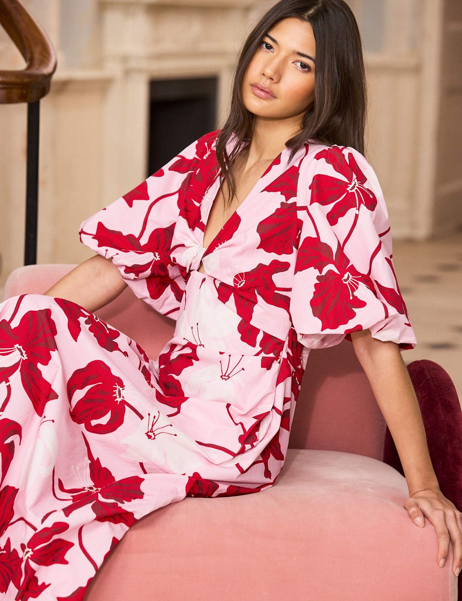 Pure Cotton V-Neck Floral Midaxi Dress - image 3