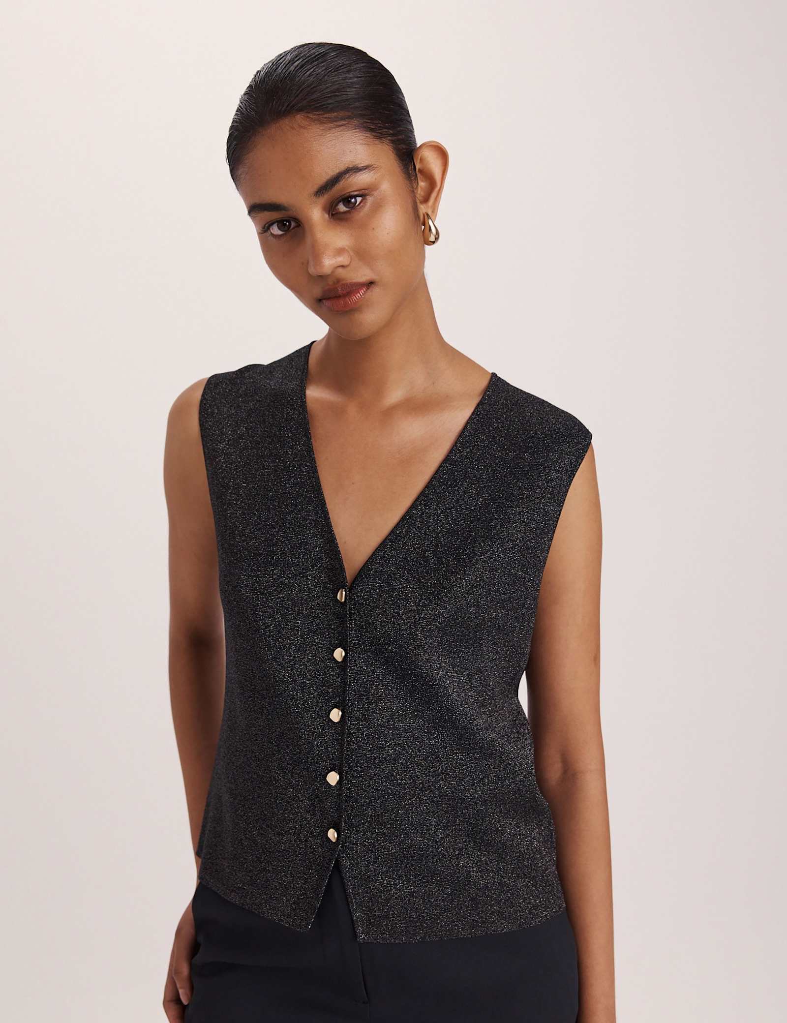 Sparkly V-Neck Button Through Knitted Vest - image 1