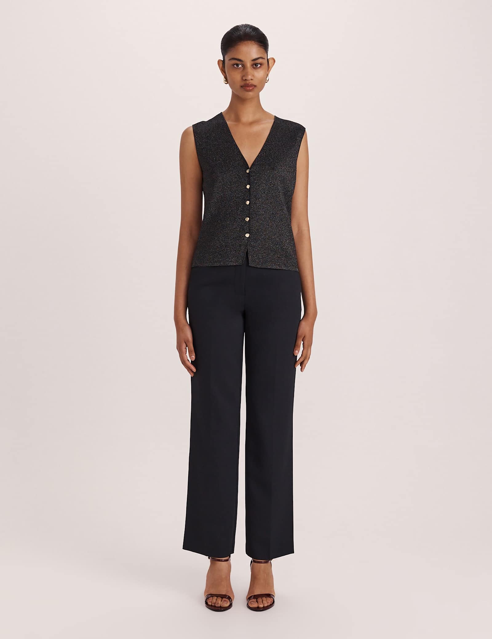 Sparkly V-Neck Button Through Knitted Vest - image 4