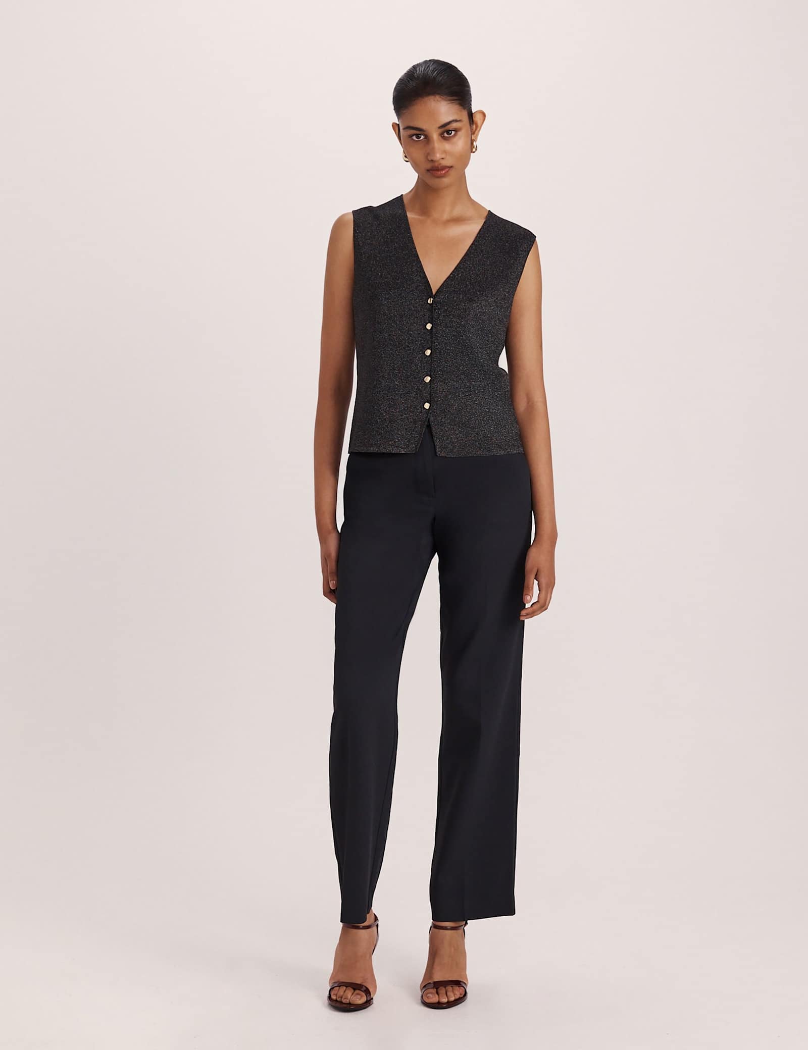 Sparkly V-Neck Button Through Knitted Vest - image 3