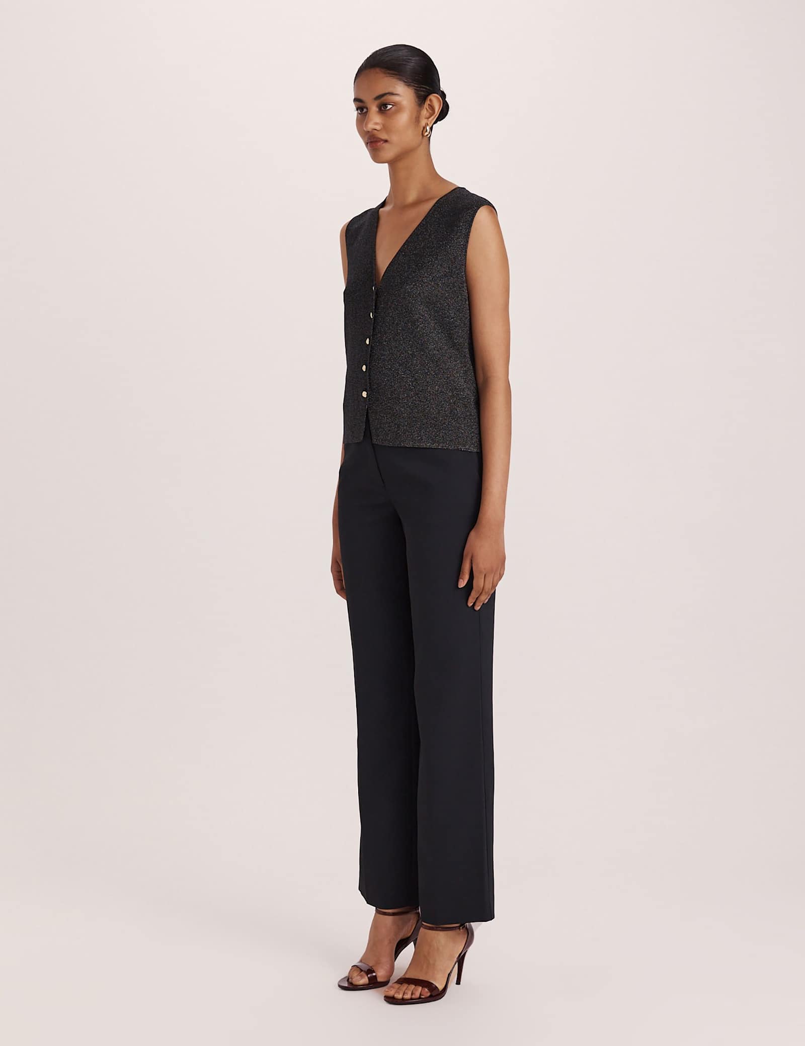 Sparkly V-Neck Button Through Knitted Vest - image 2