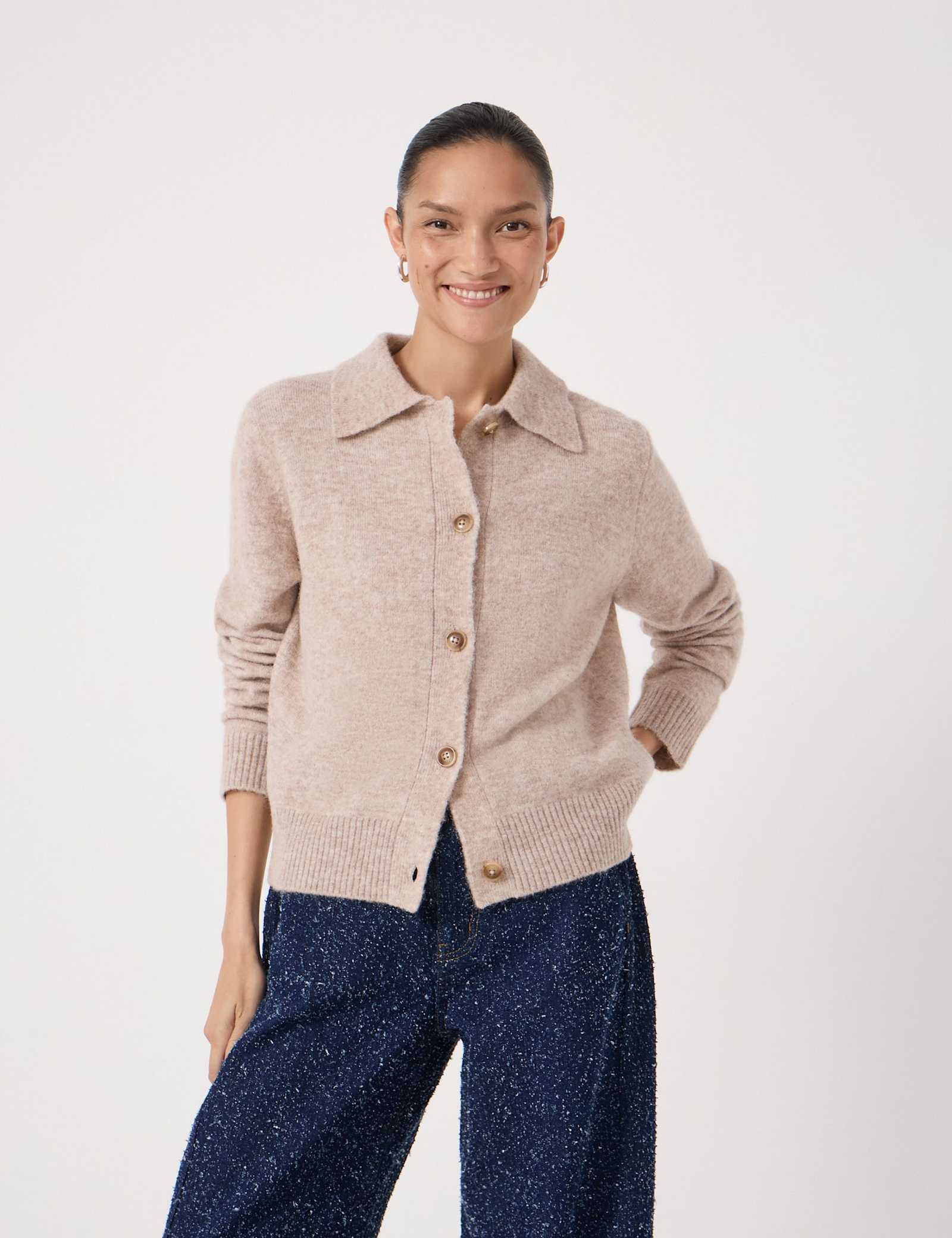 Wool Blend Collared Cardigan - image 3