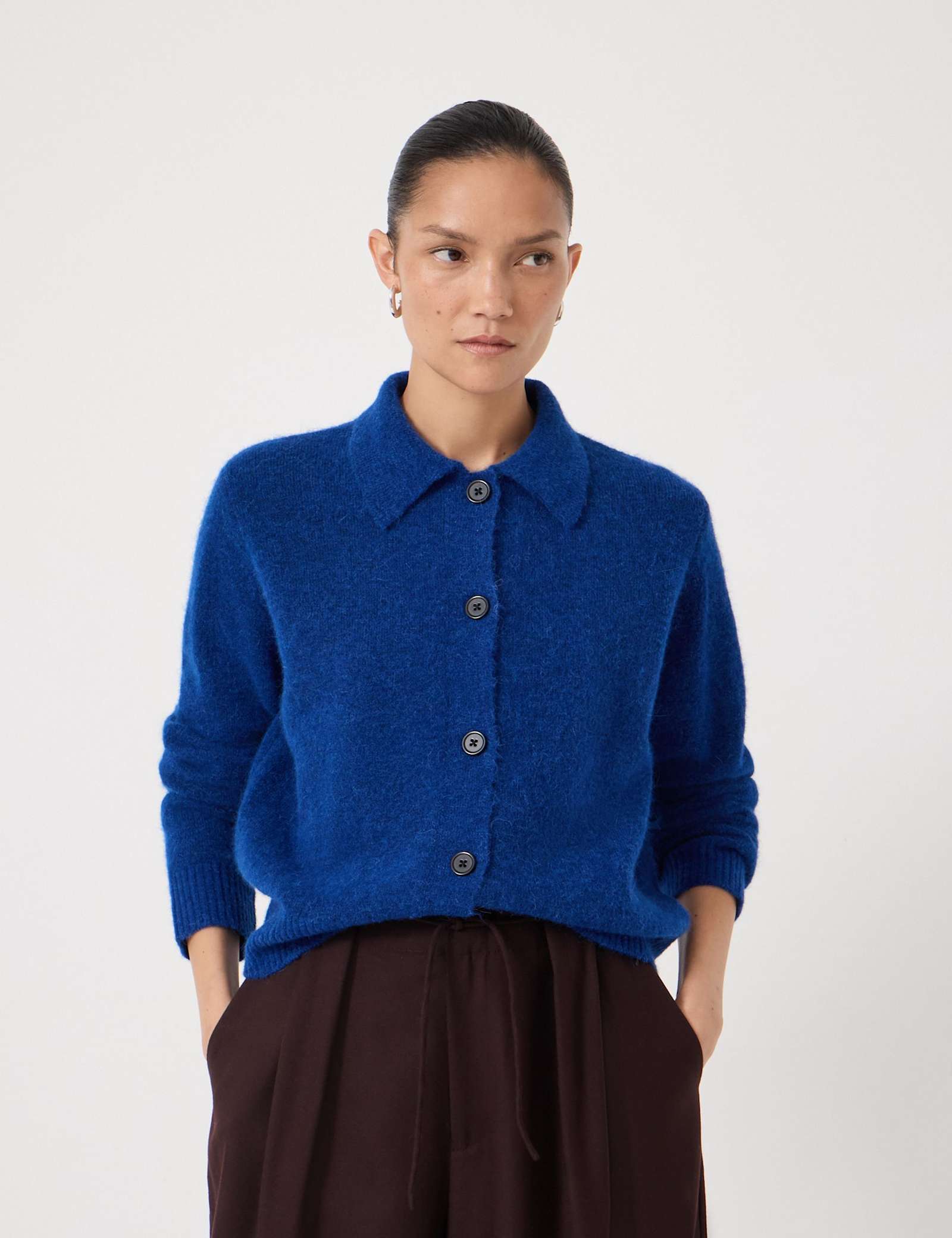 Wool Blend Collared Cardigan - image 4