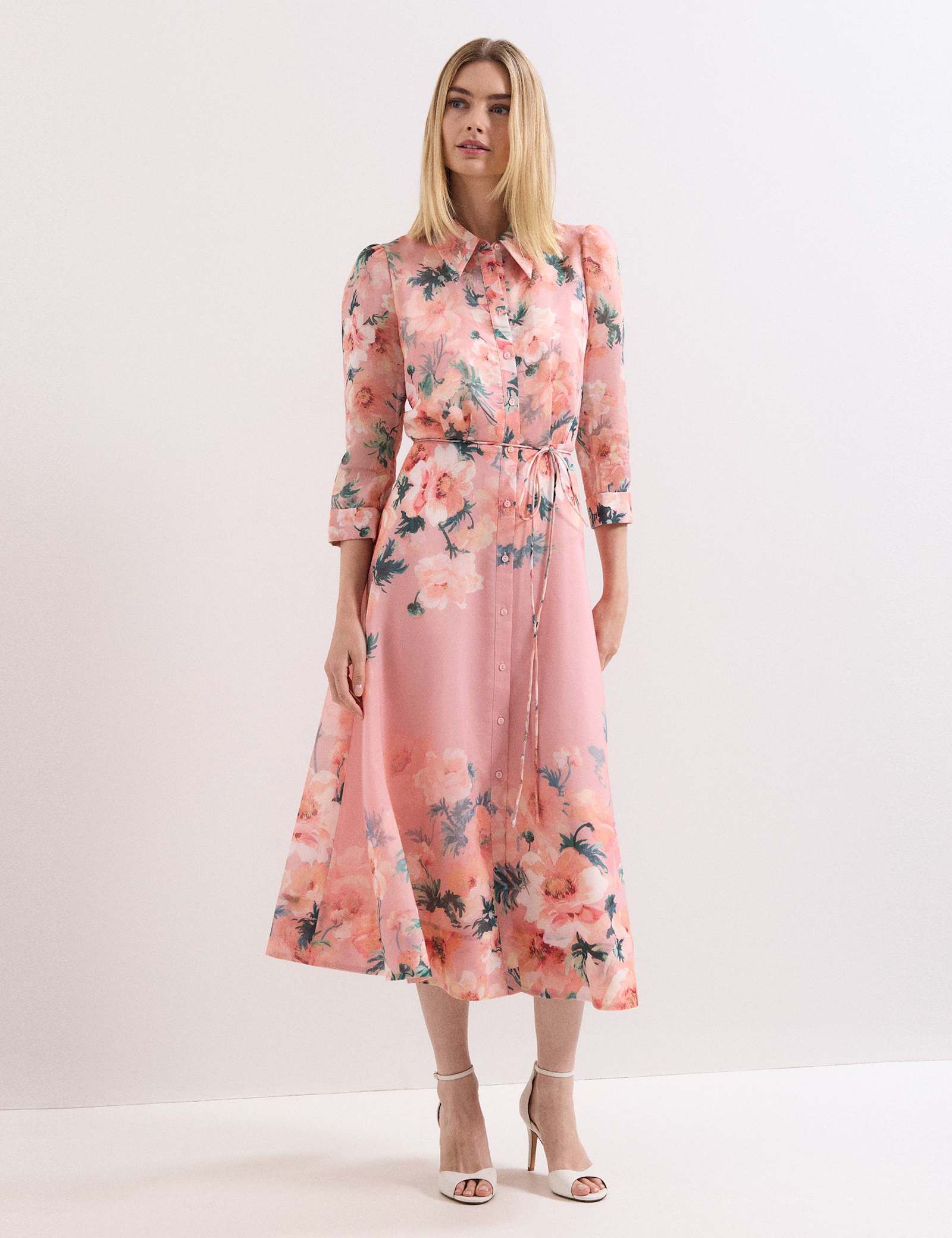 Floral Tie Waist Midi Shirt Dress - image 2