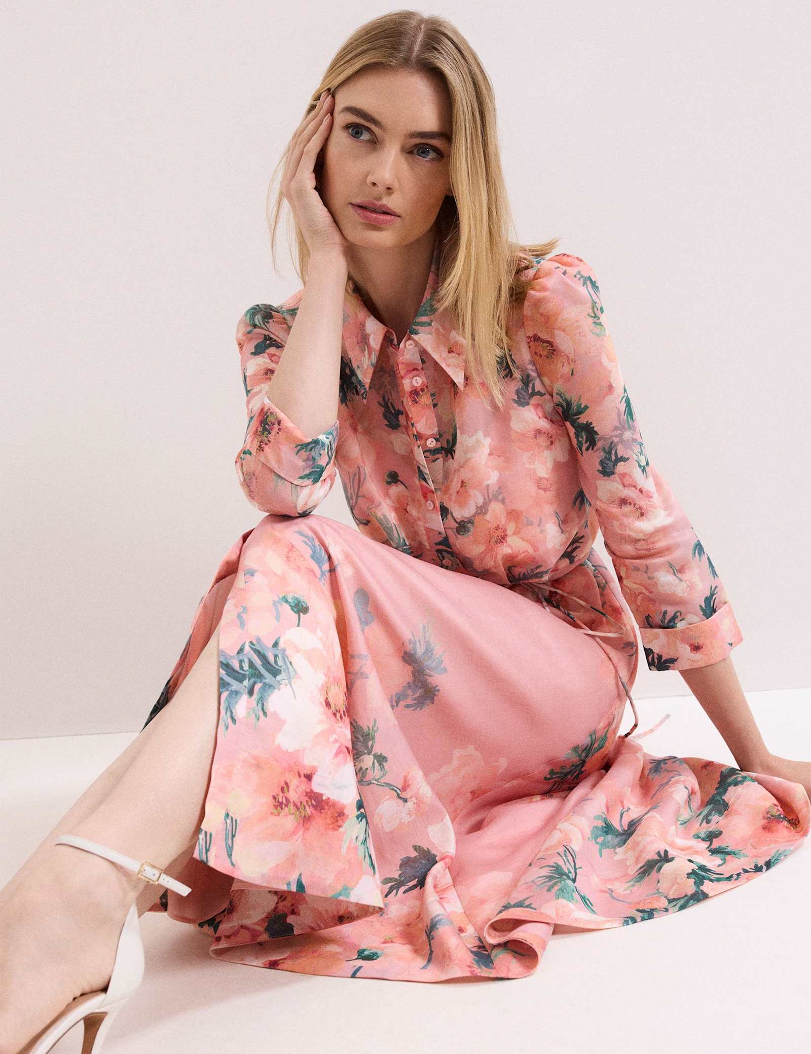 Floral Tie Waist Midi Shirt Dress - image 3