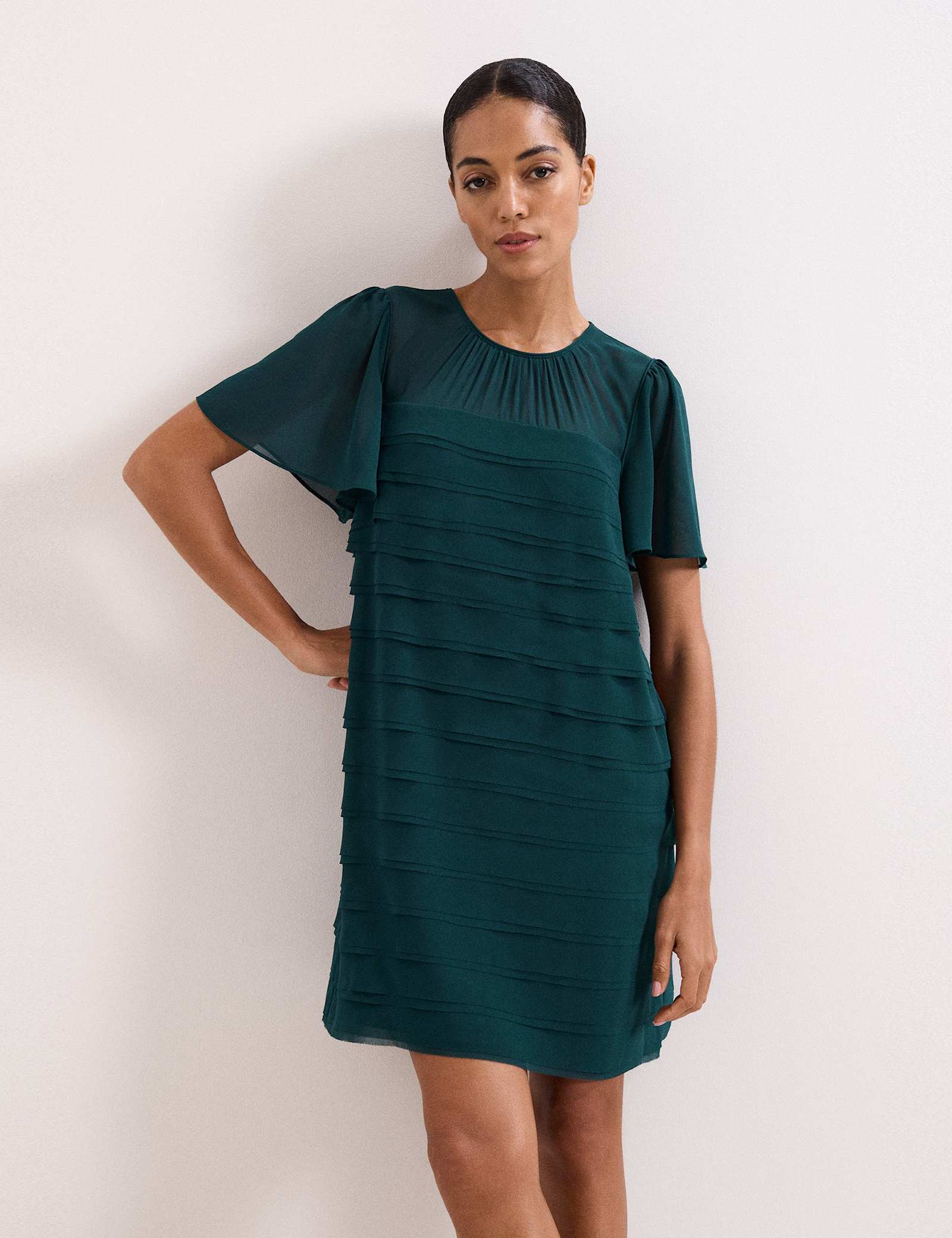 Textured Round Neck Mini Shift Dress - image 2