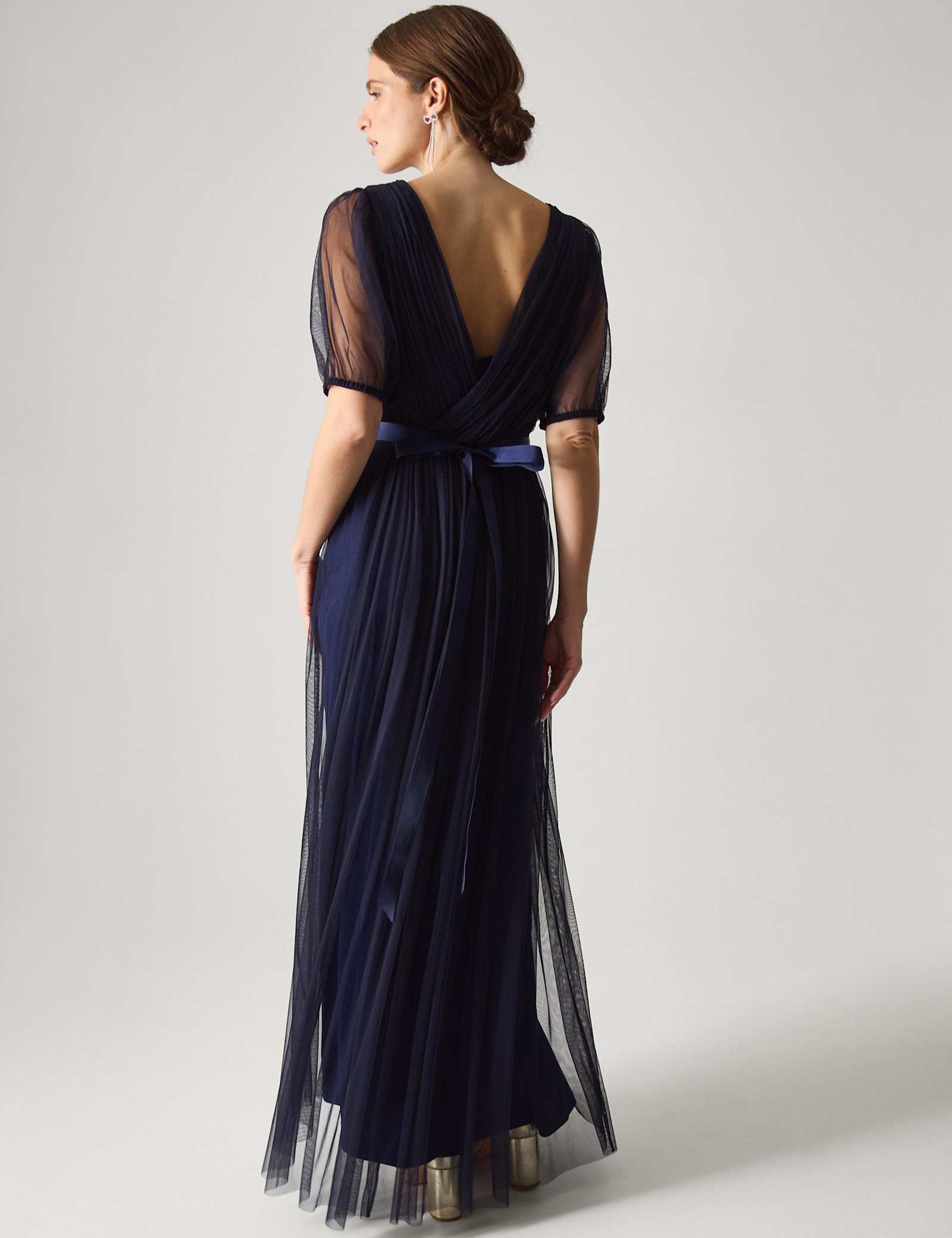 Mesh V-Neck Sheer Sleeve Maxi Skater Dress - image 3
