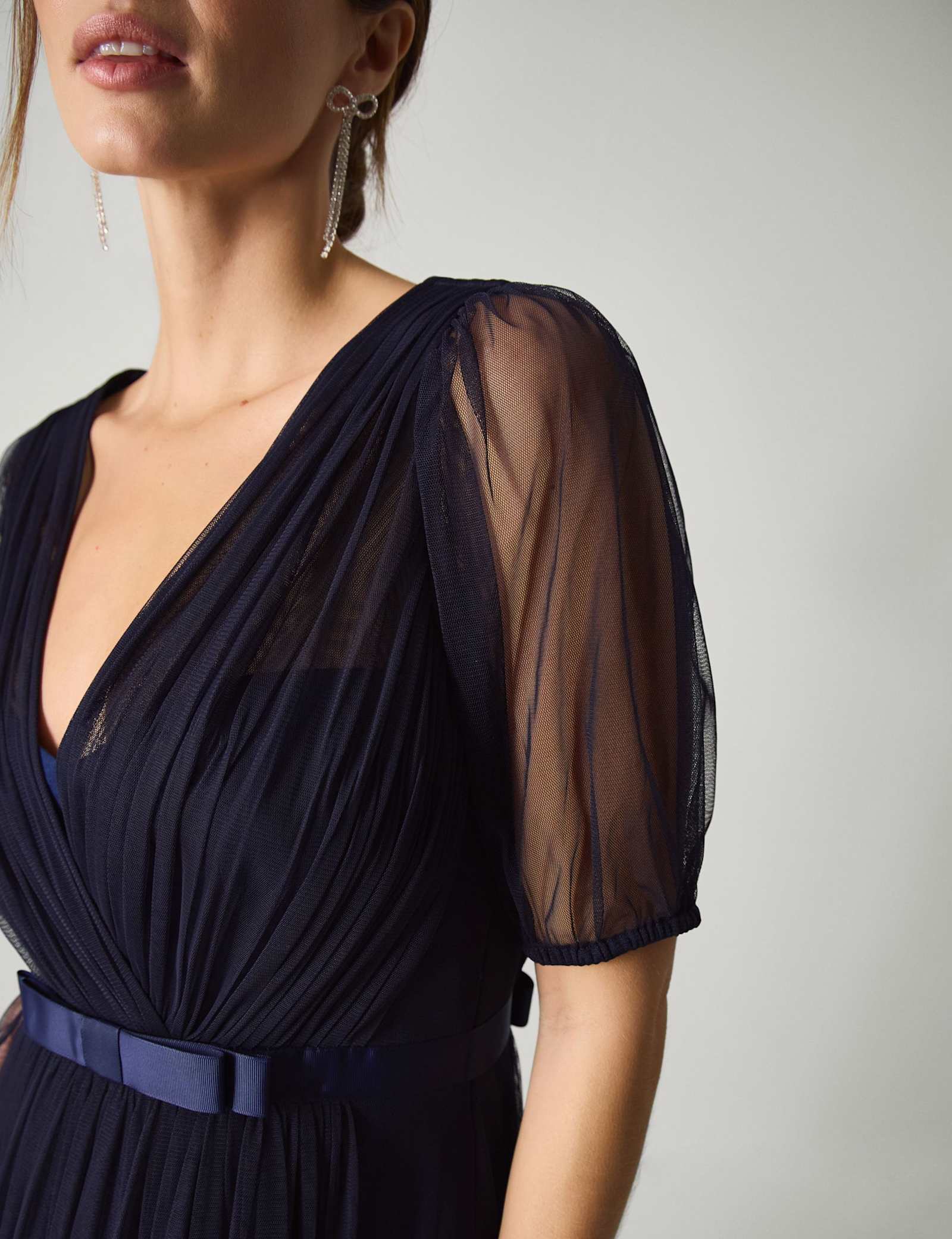 Mesh V-Neck Sheer Sleeve Maxi Skater Dress - image 2