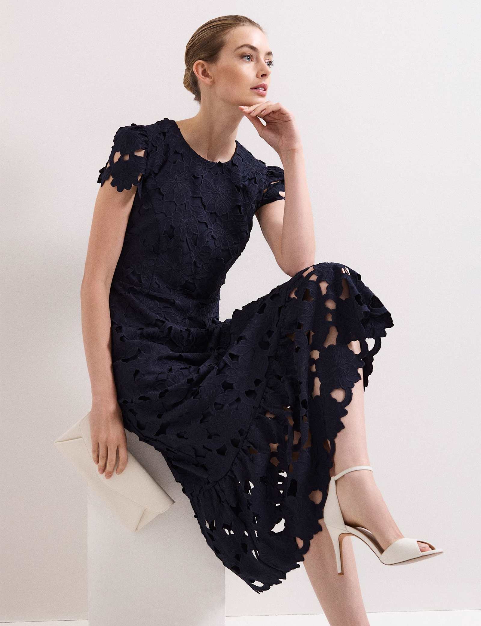 Lace Cutwork Detail Midi Skater Dress - image 2
