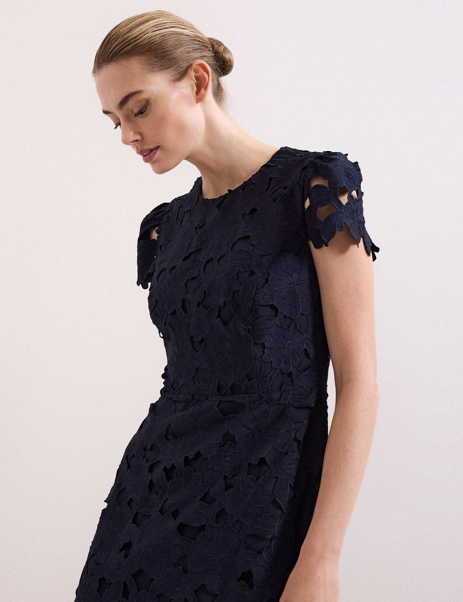 Lace Cutwork Detail Midi Skater Dress - image 5