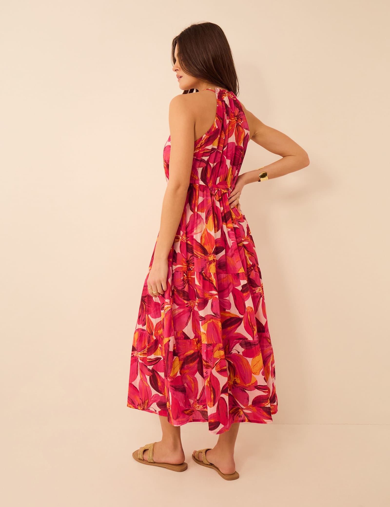 Pure Cotton Floral Halter Neck Beach Dress - image 5