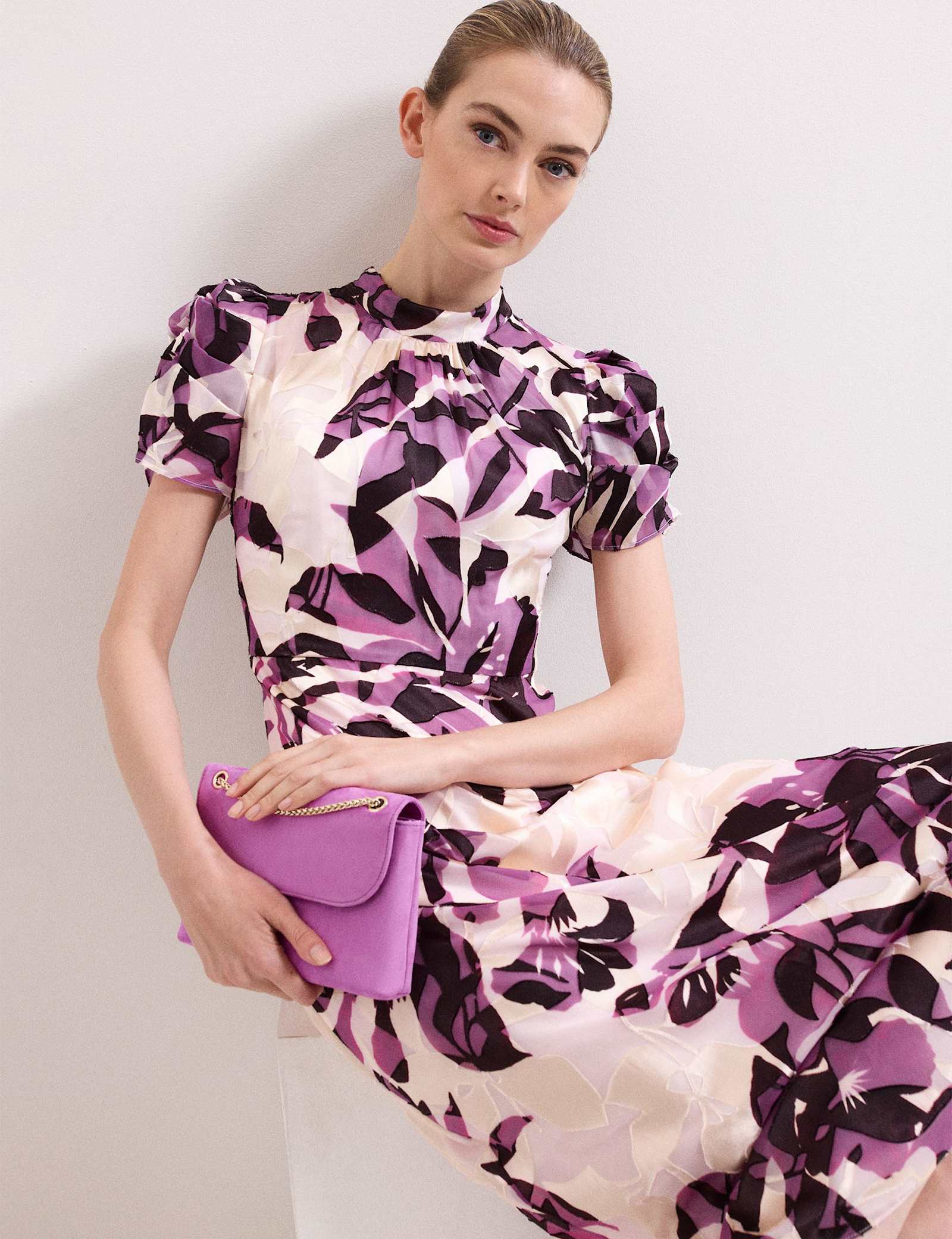 Floral High Neck Midi Waistwed Dress - image 4