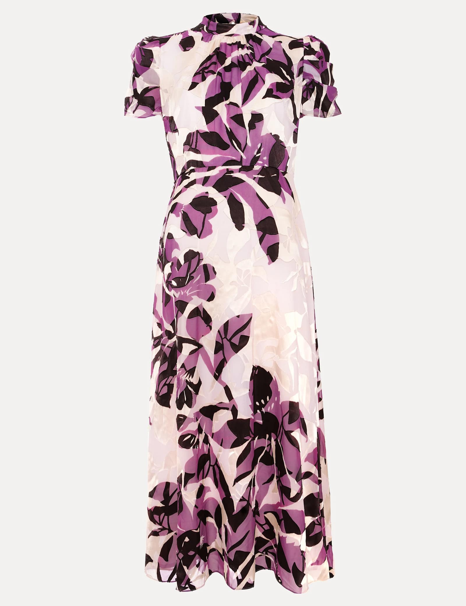 Floral High Neck Midi Waistwed Dress - image 1
