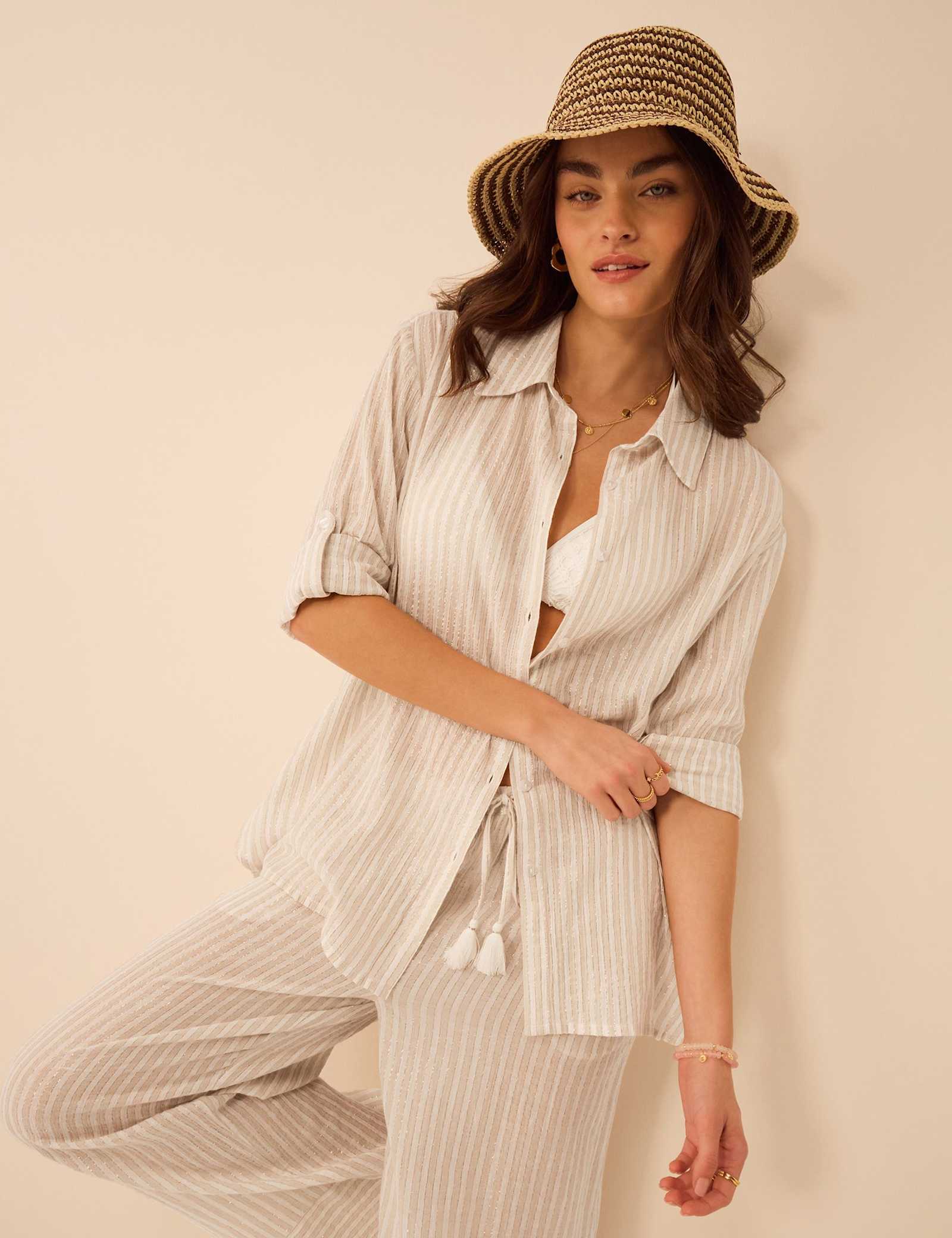 Cotton Rich Striped Relaxed Beach Shirt - image 2