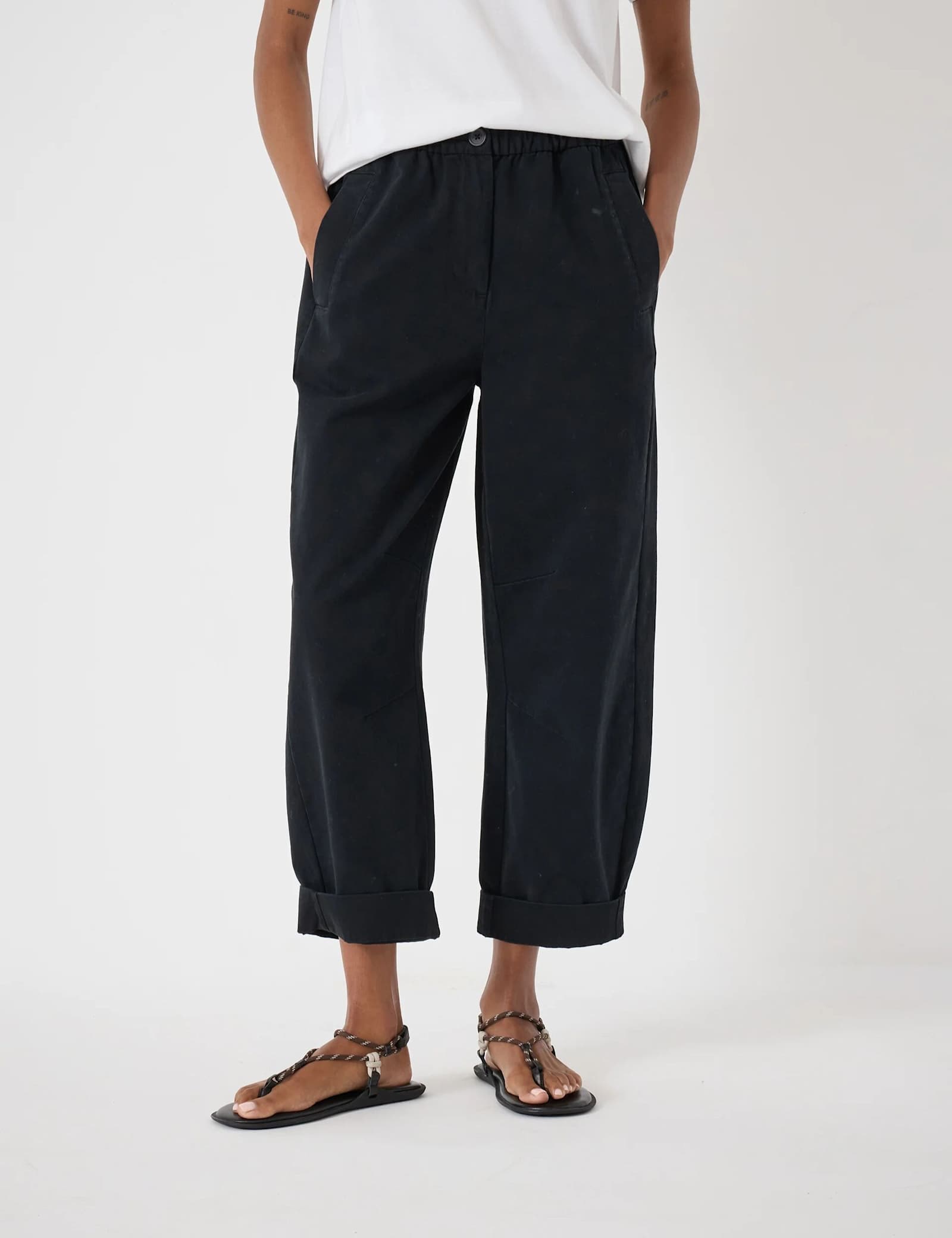 Pure Cotton Barrel Leg Cropped Trousers - image 5