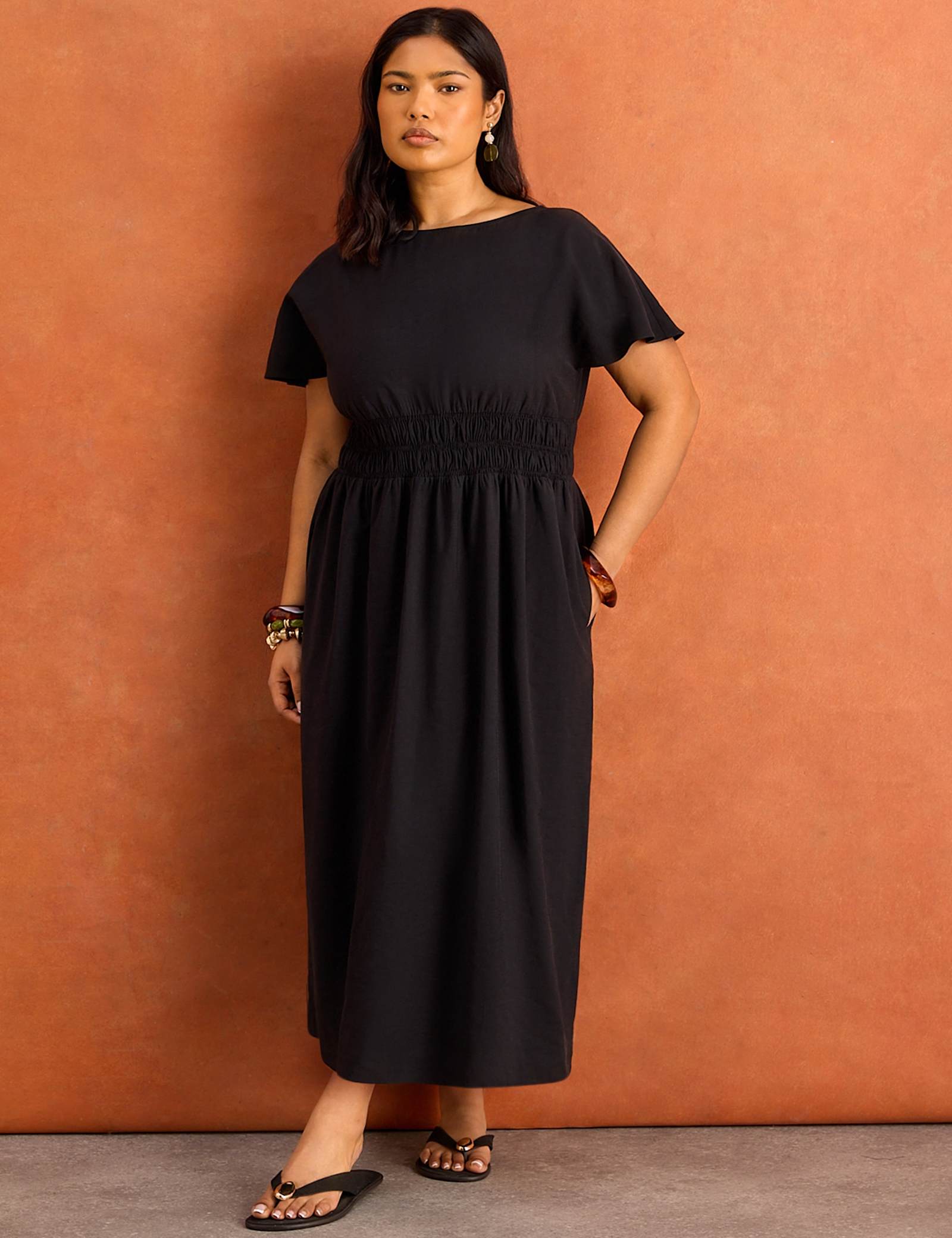 Slash Neck Midaxi Waisted Dress - image 1