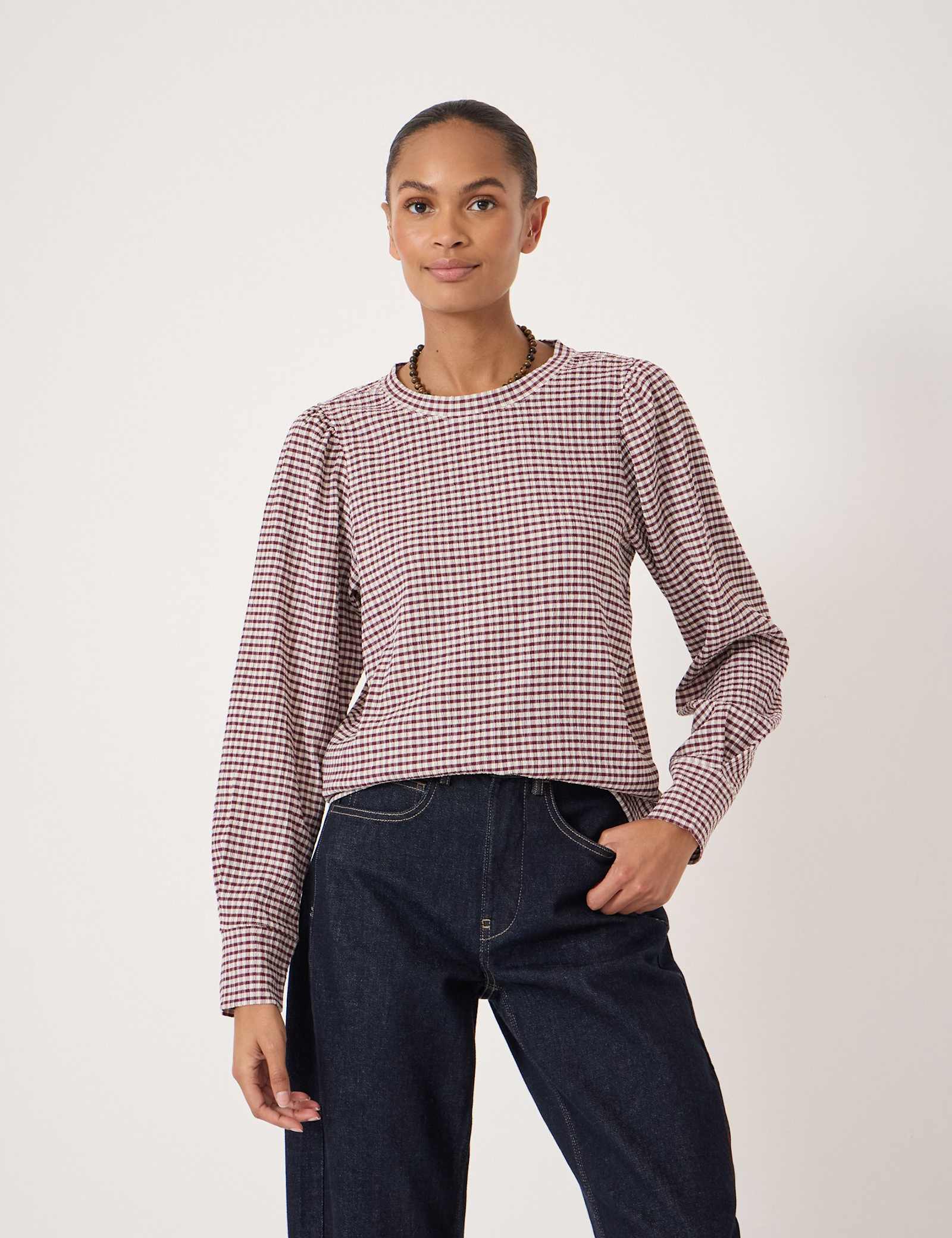 Emily Gingham Puff Sleeve Top - image 2