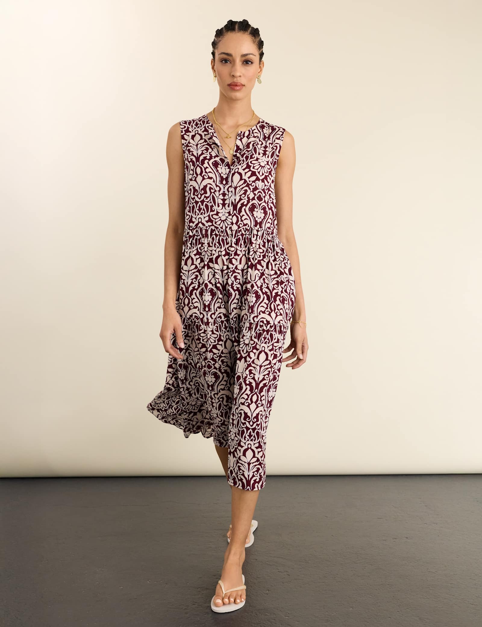 Printed Sleeveless Midi Tiered Dress - image 5