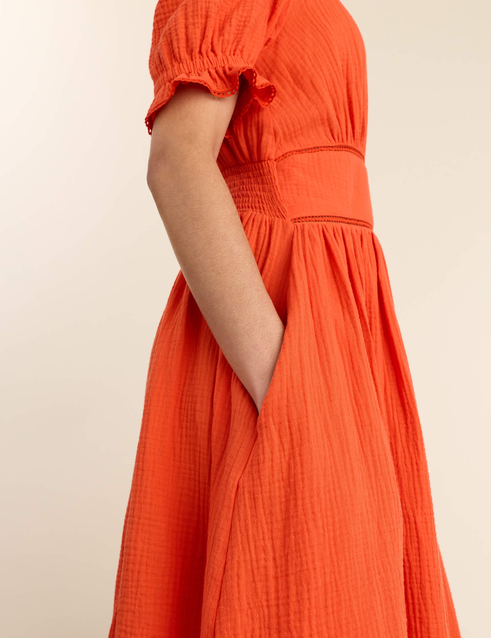 Pure Cotton Cheesecloth V-Neck Midi Dress - image 4