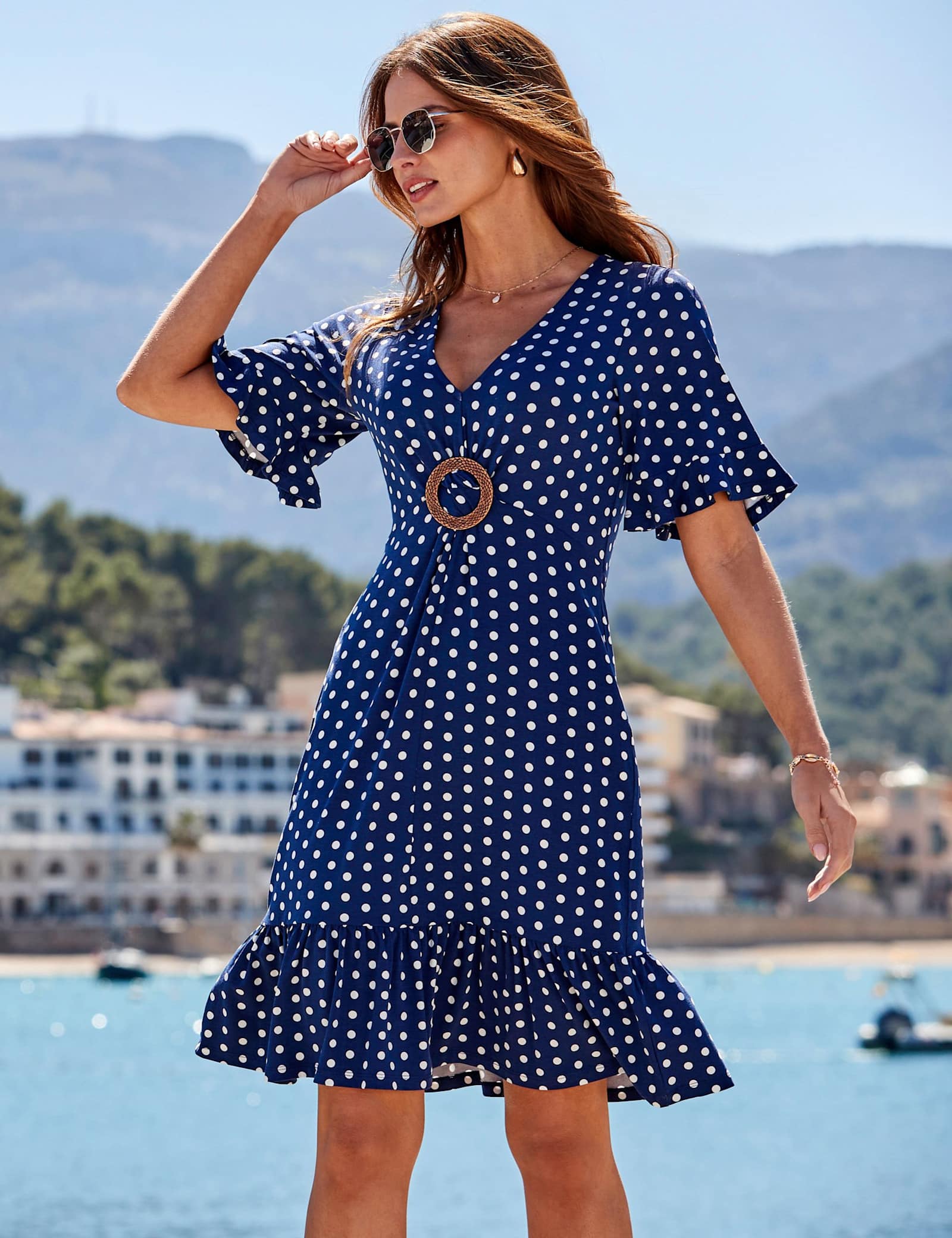 Spot Print Hoop Detail Mini Smock Dress - image 5