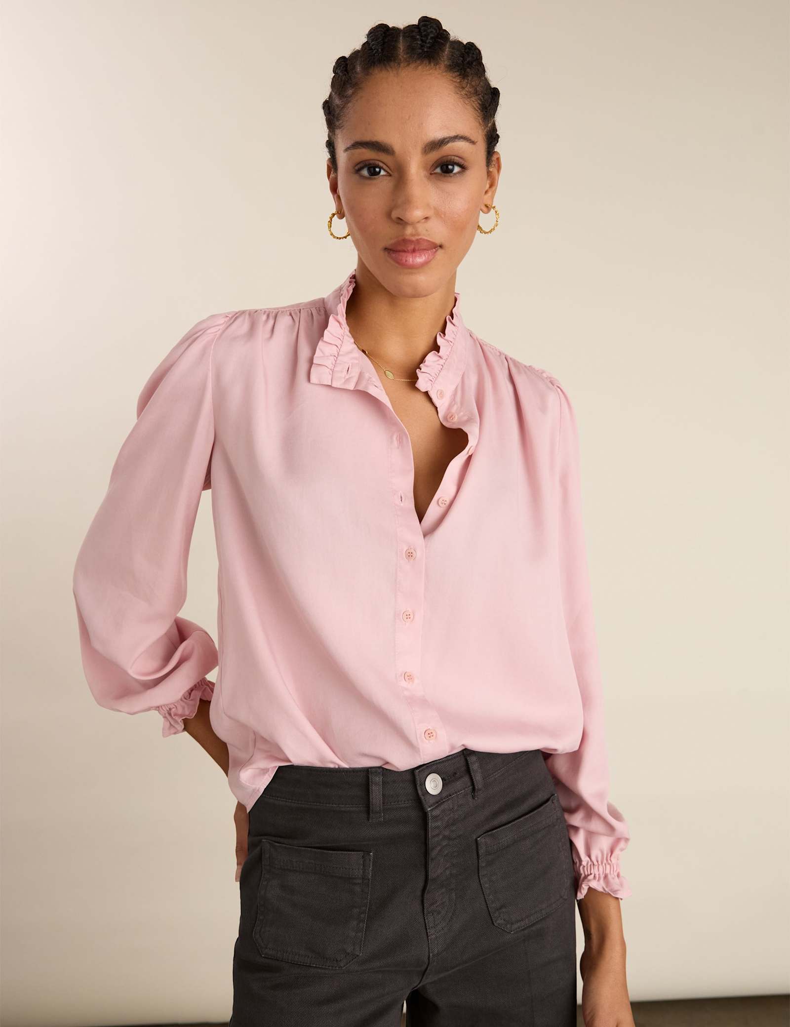Pure Lyocell Frill Neck Blouse - image 4