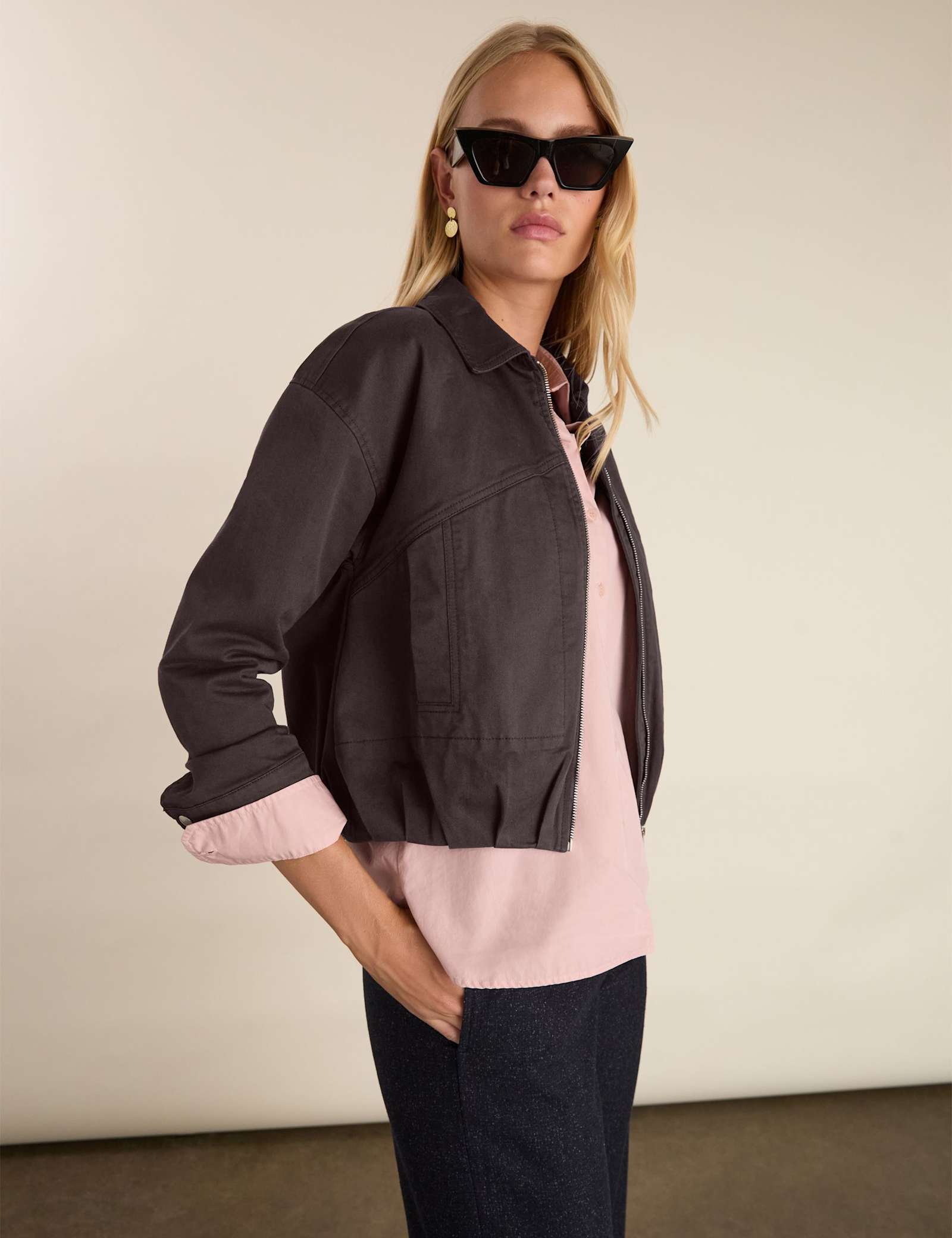 Cotton Rich Relaxed Cropped Bomber Jacket - image 3