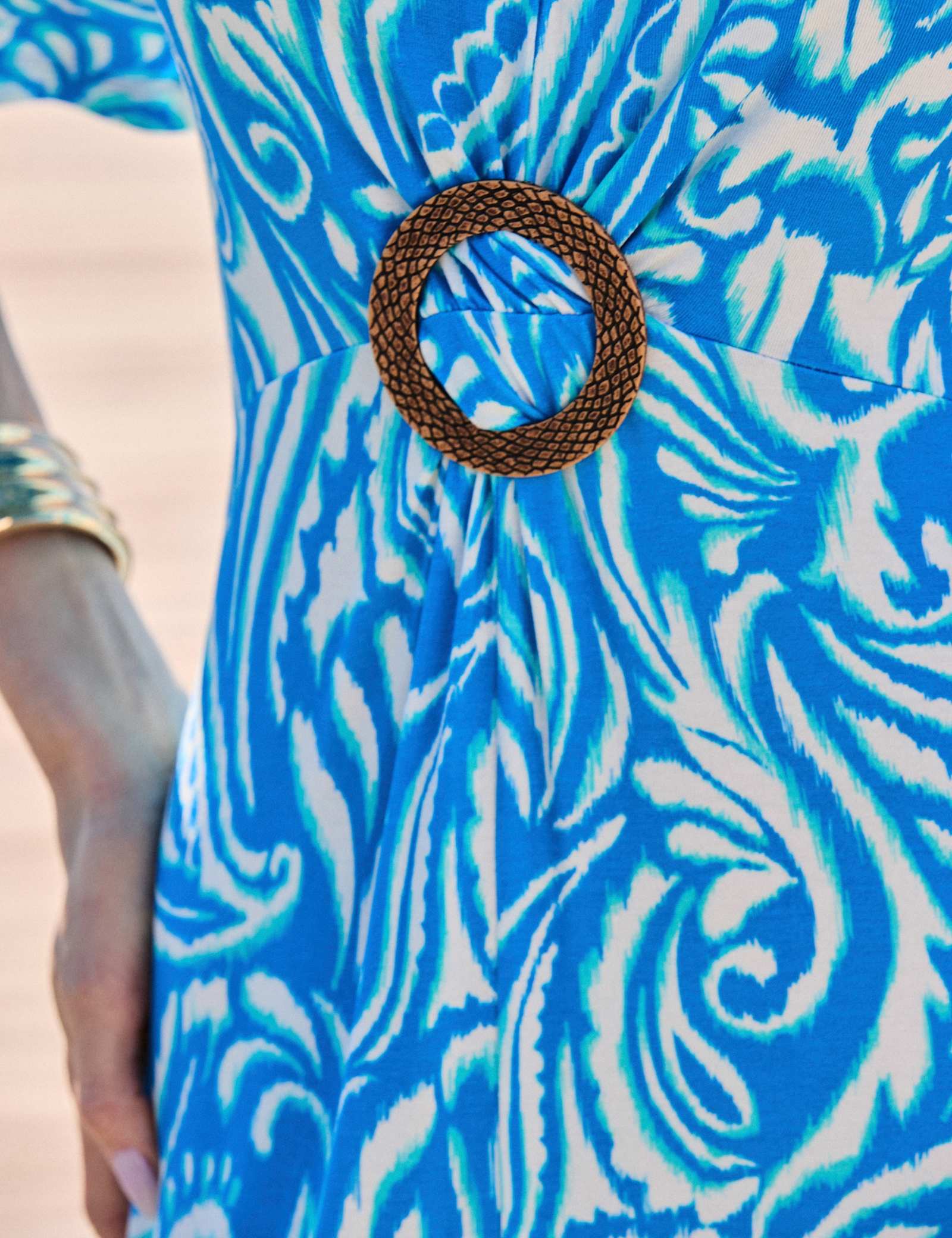 Paisley V-Neck Ring Front Angel Sleeve Midi Tea Dress - image 2
