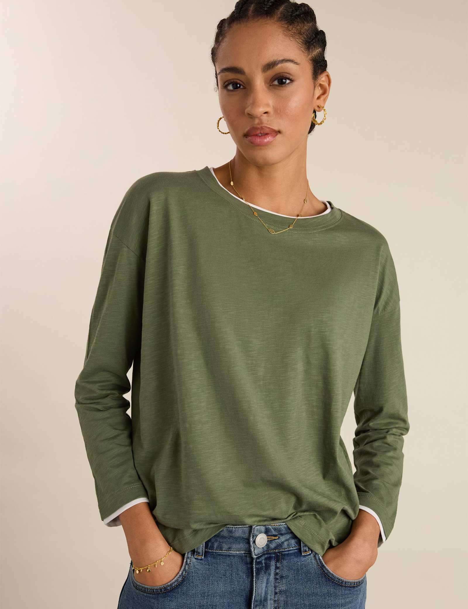 Pure Cotton Jersey Relaxed Contrast Top - image 3