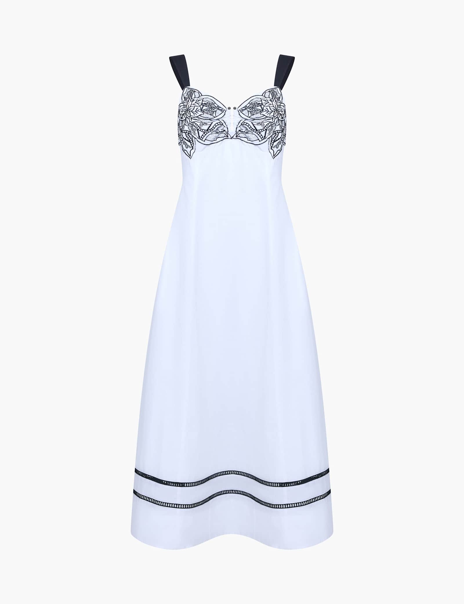 Pure Cotton Floral Embroidery U-Wire Midi Dress - image 1