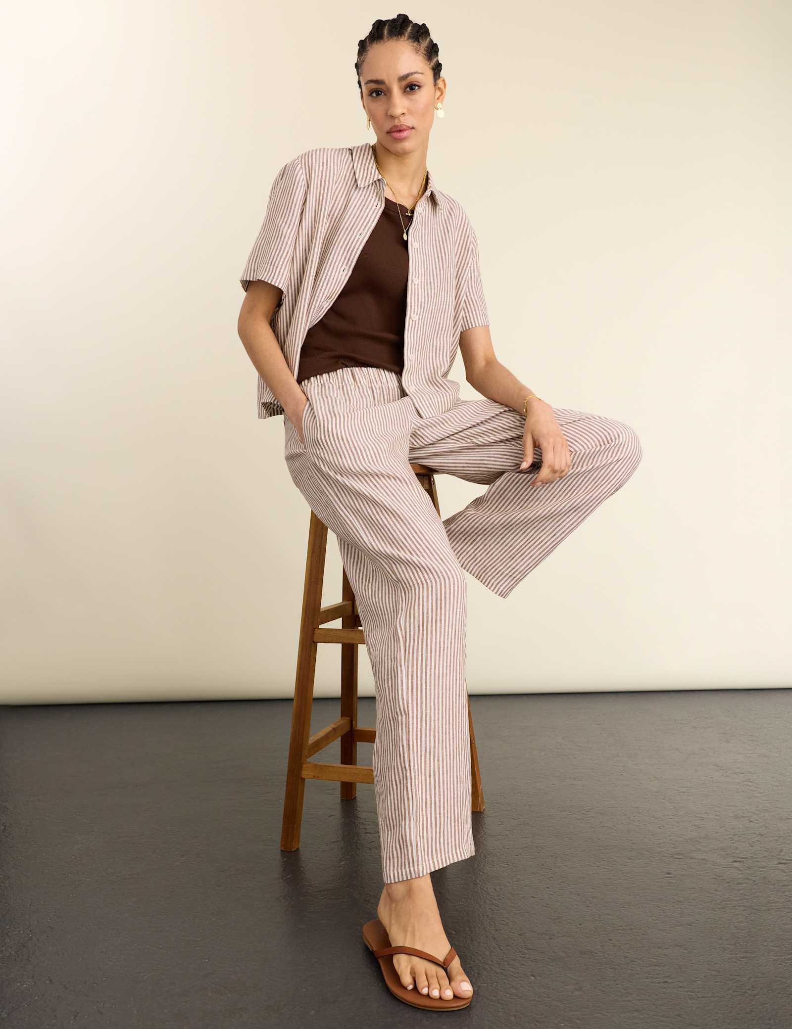 Pure Linen Striped Wide Leg Trousers - image 3