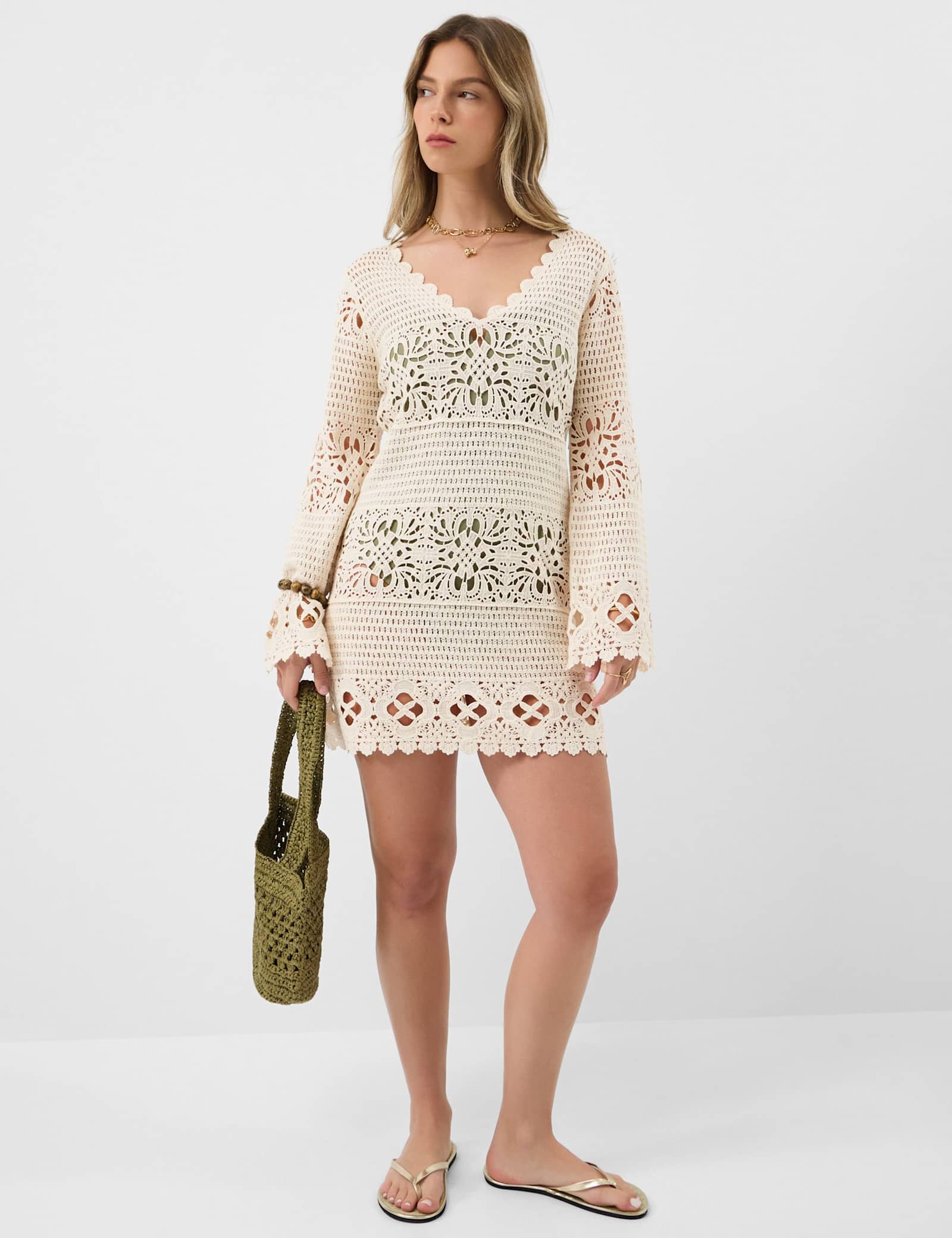 Pure Cotton Knitted V-Neck Mini Beach Dress - image 2