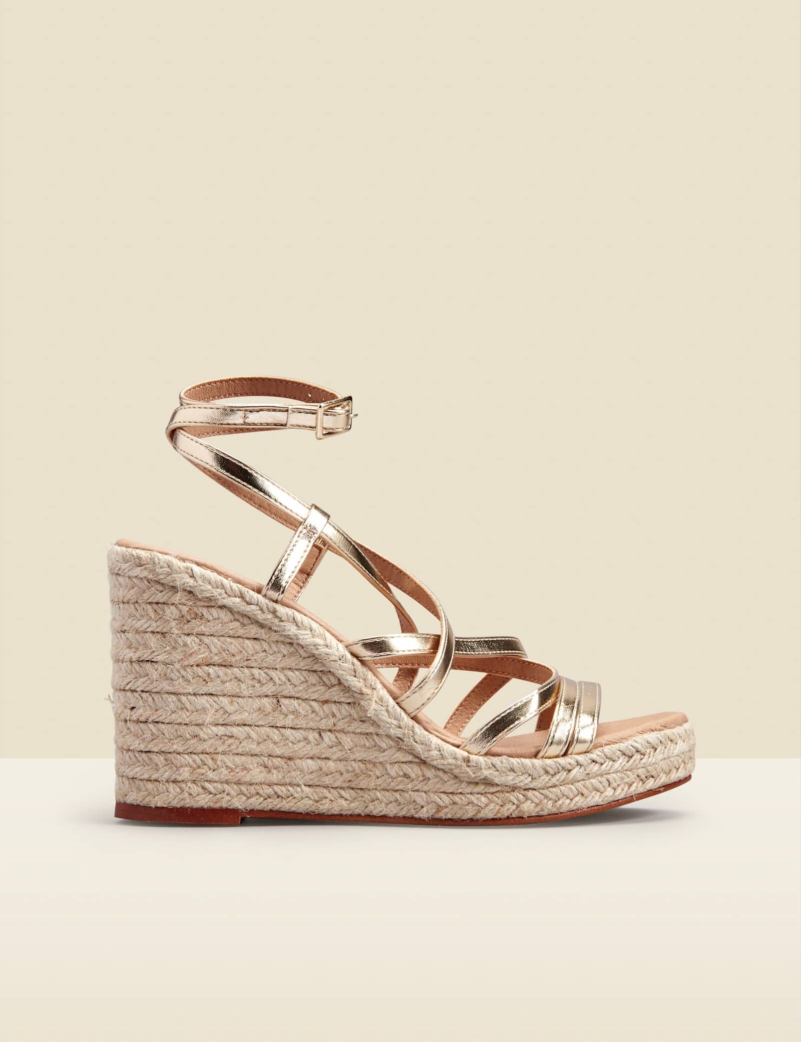 Leather Metallic Strappy Wedge Espadrilles - image 1