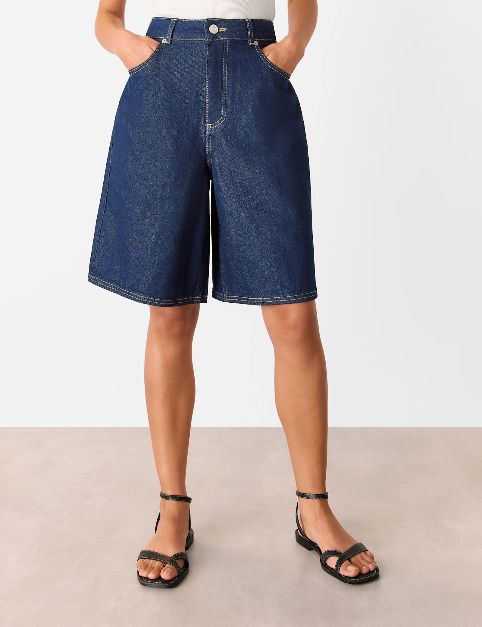 Denim High Waisted Knee Length Shorts - image 2
