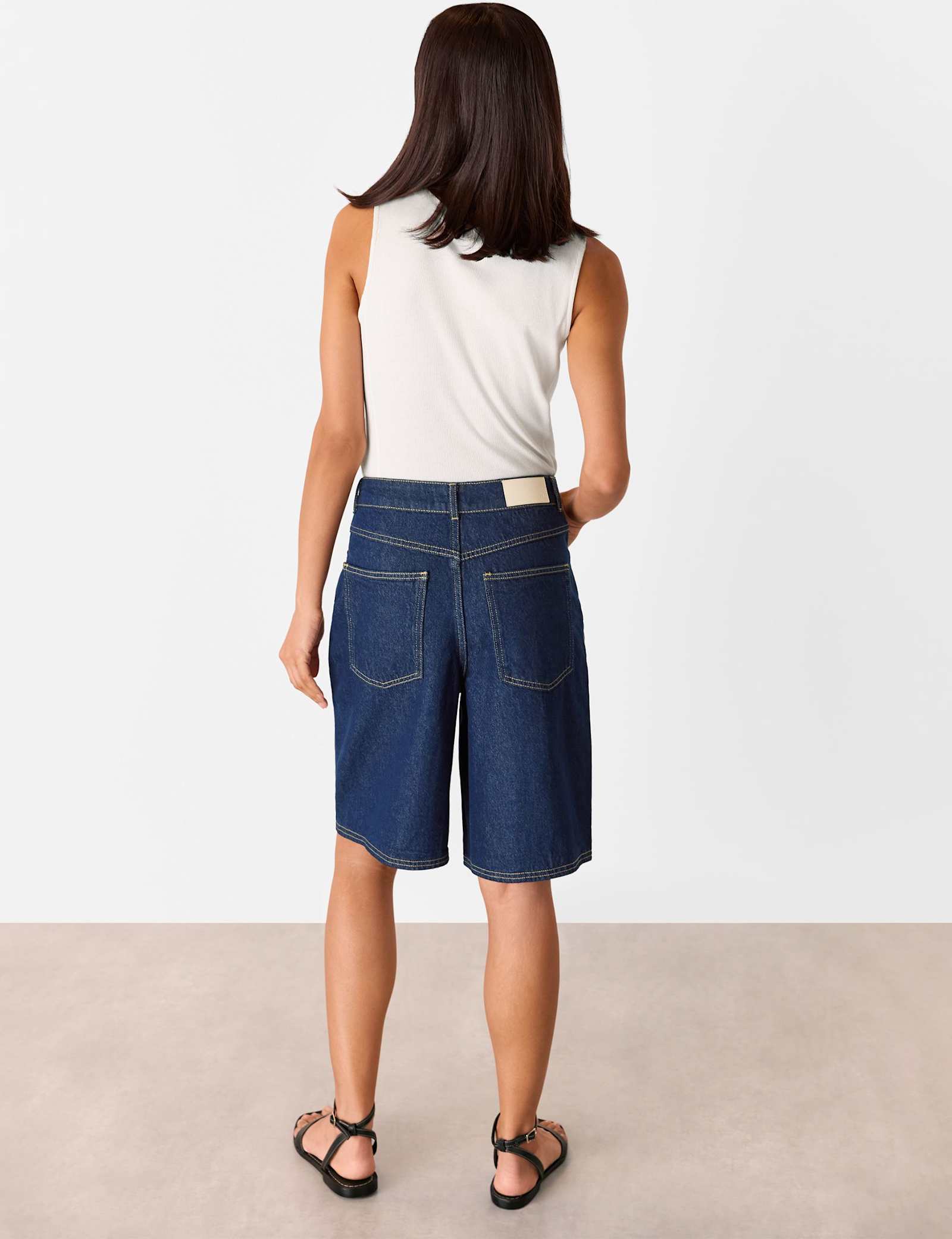 Denim High Waisted Knee Length Shorts - image 4