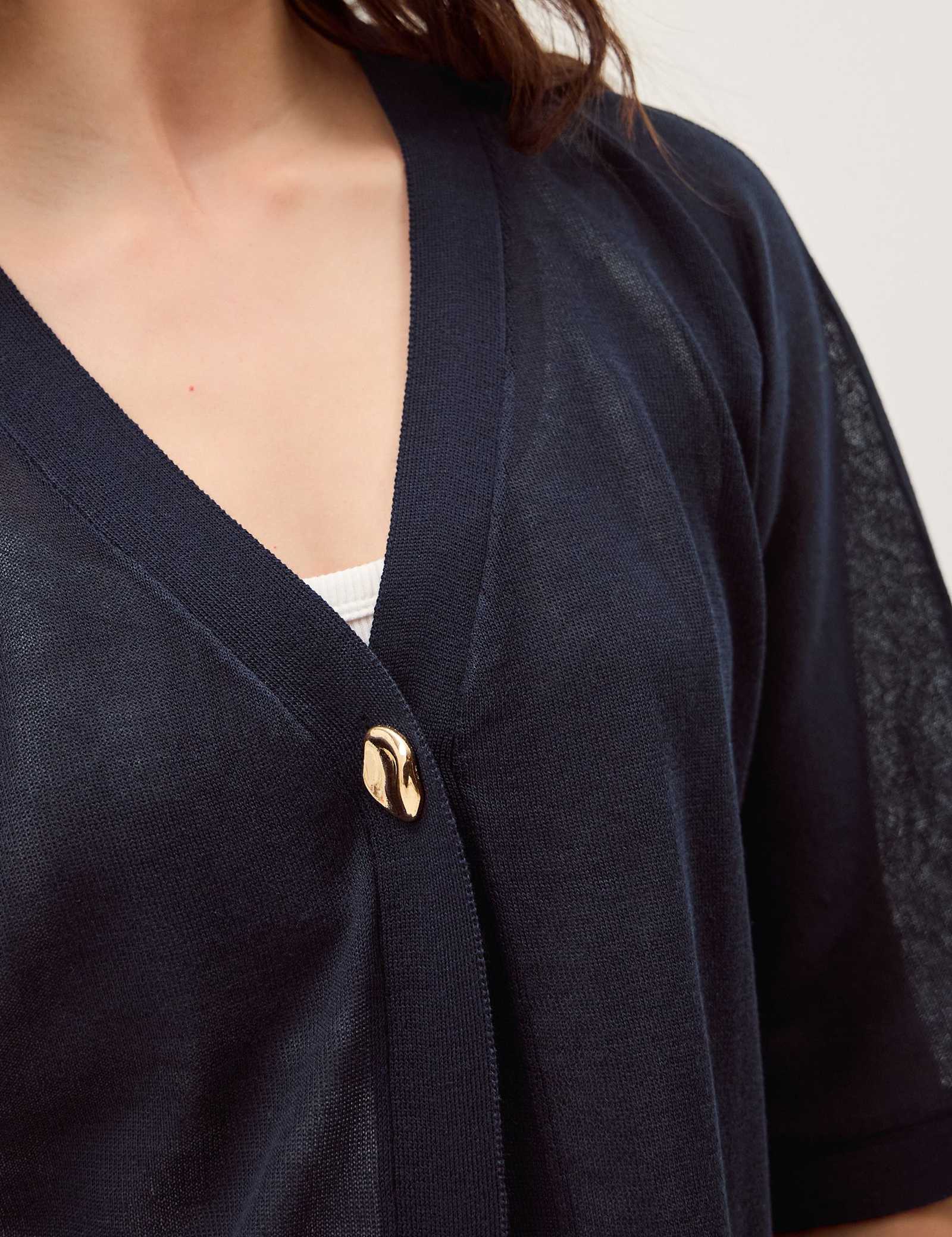 V-Neck Button Detail Short Sleeve Cardigan - image 5