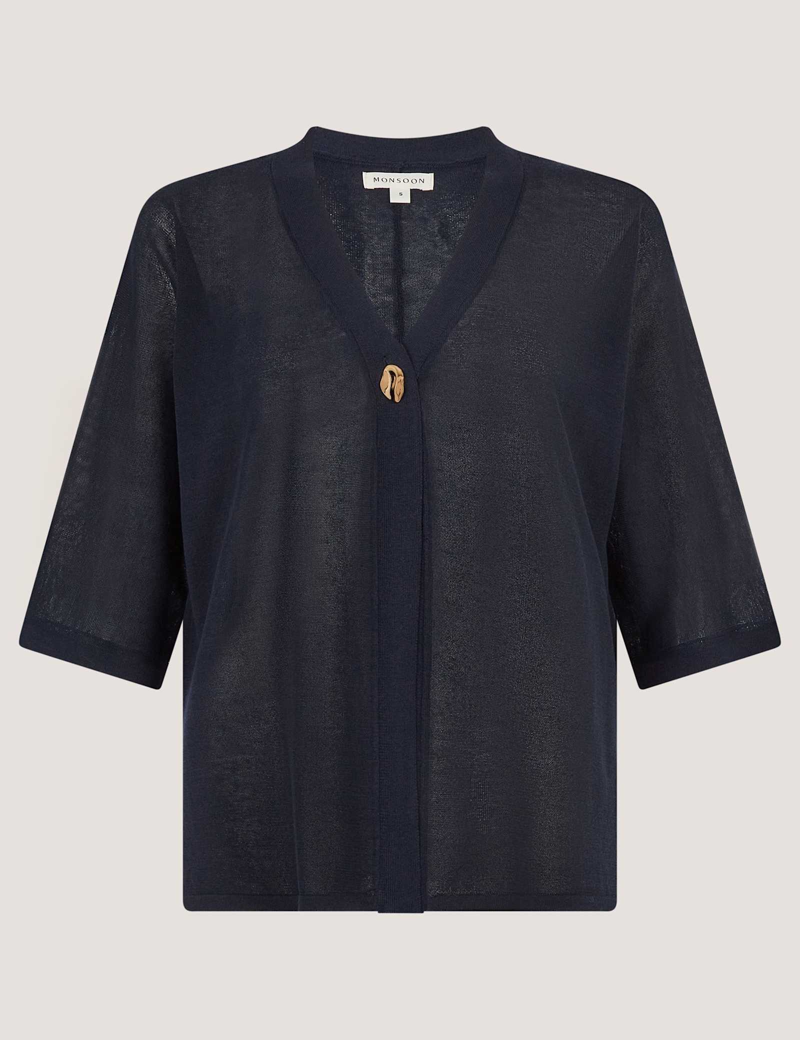 V-Neck Button Detail Short Sleeve Cardigan - image 1