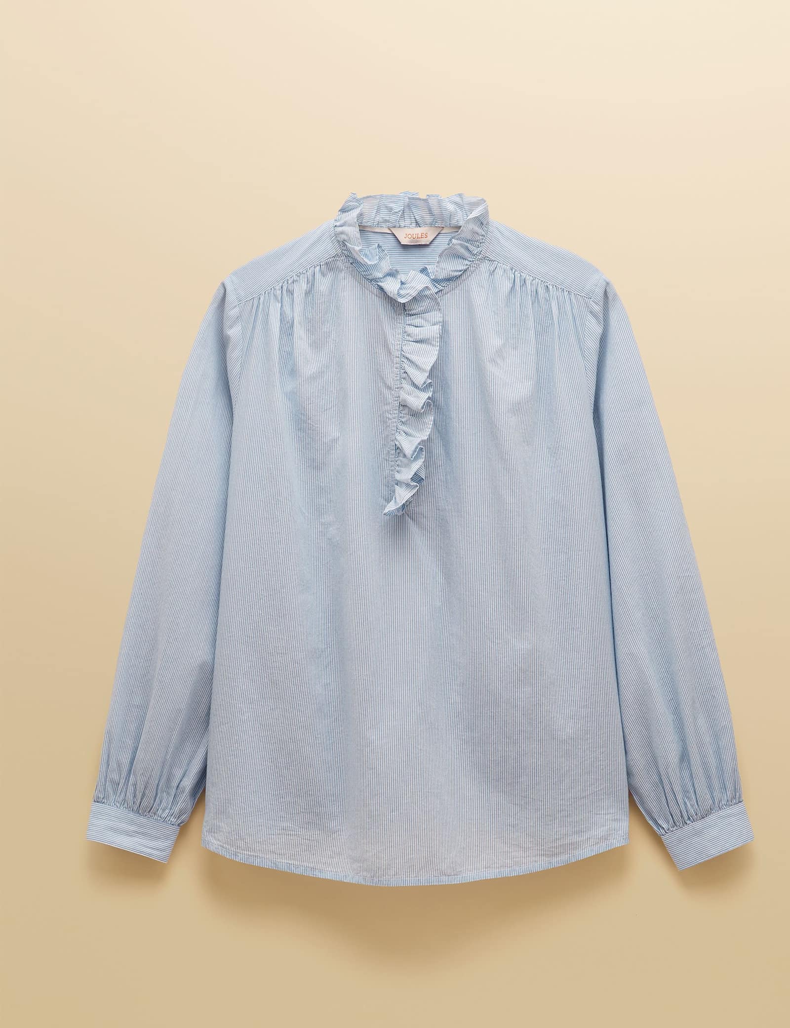 Pure Cotton Striped High Neck Ruffle Blouse - image 2