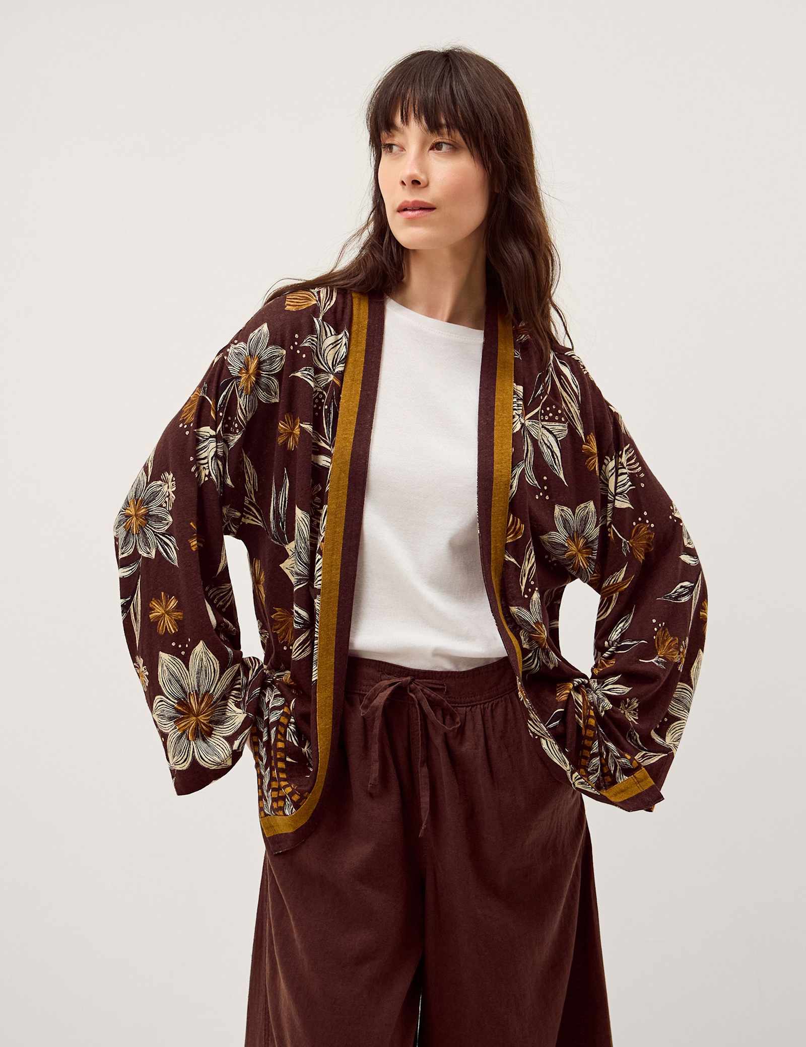 Linen Rich Floral Open Front Cardigan - image 2