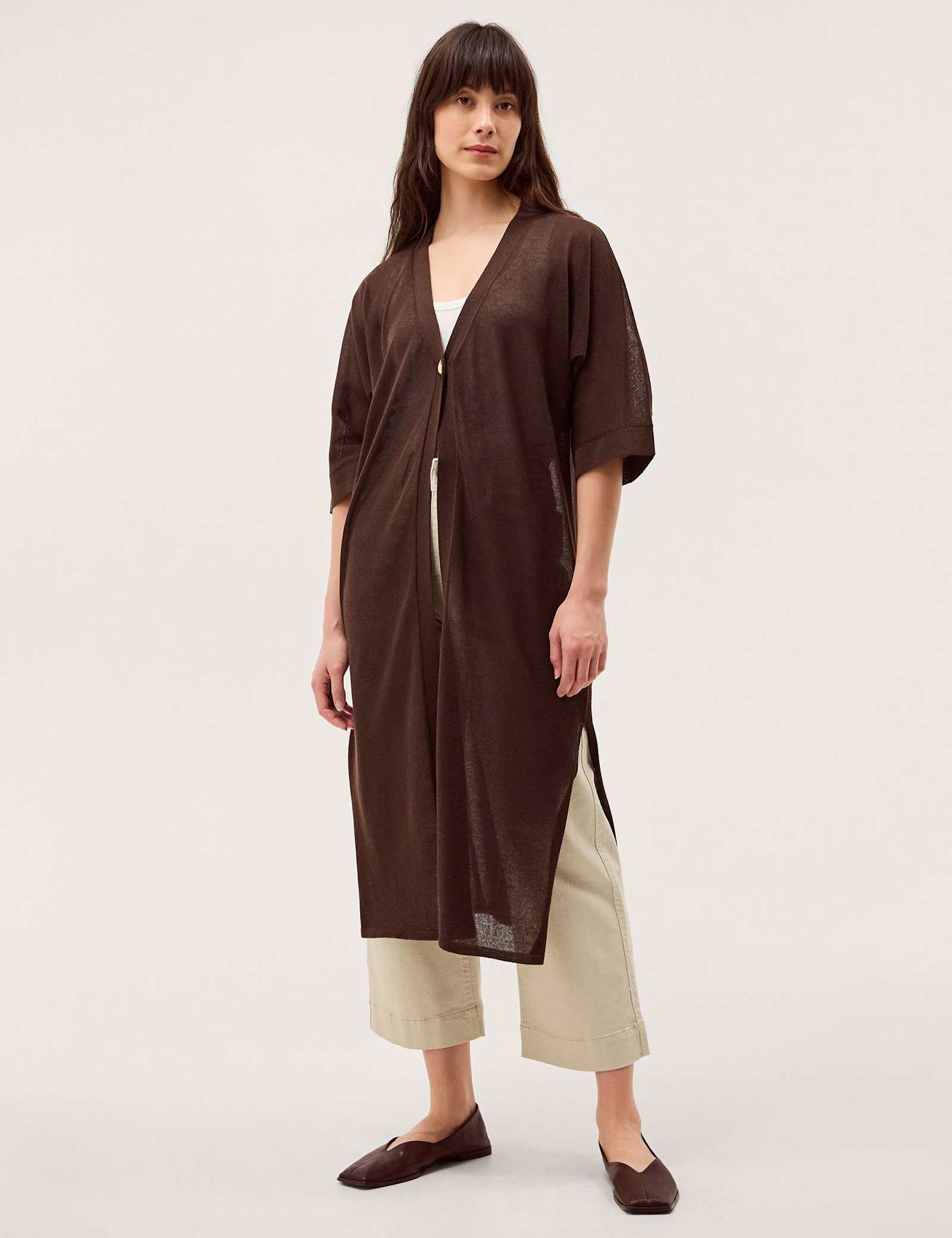 Longline Short Sleeve Cardigan with Linen - image 2