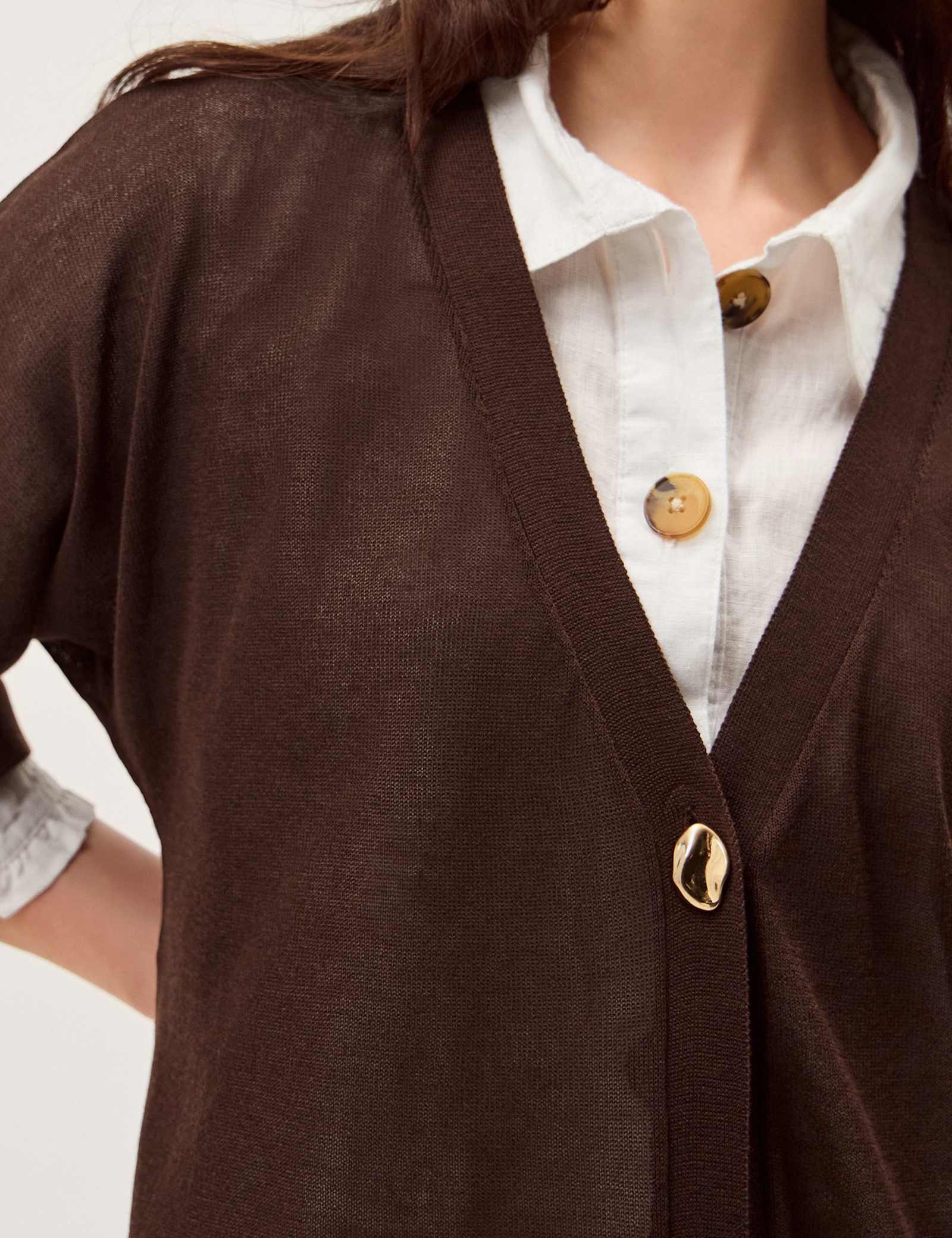 Longline Short Sleeve Cardigan with Linen - image 4