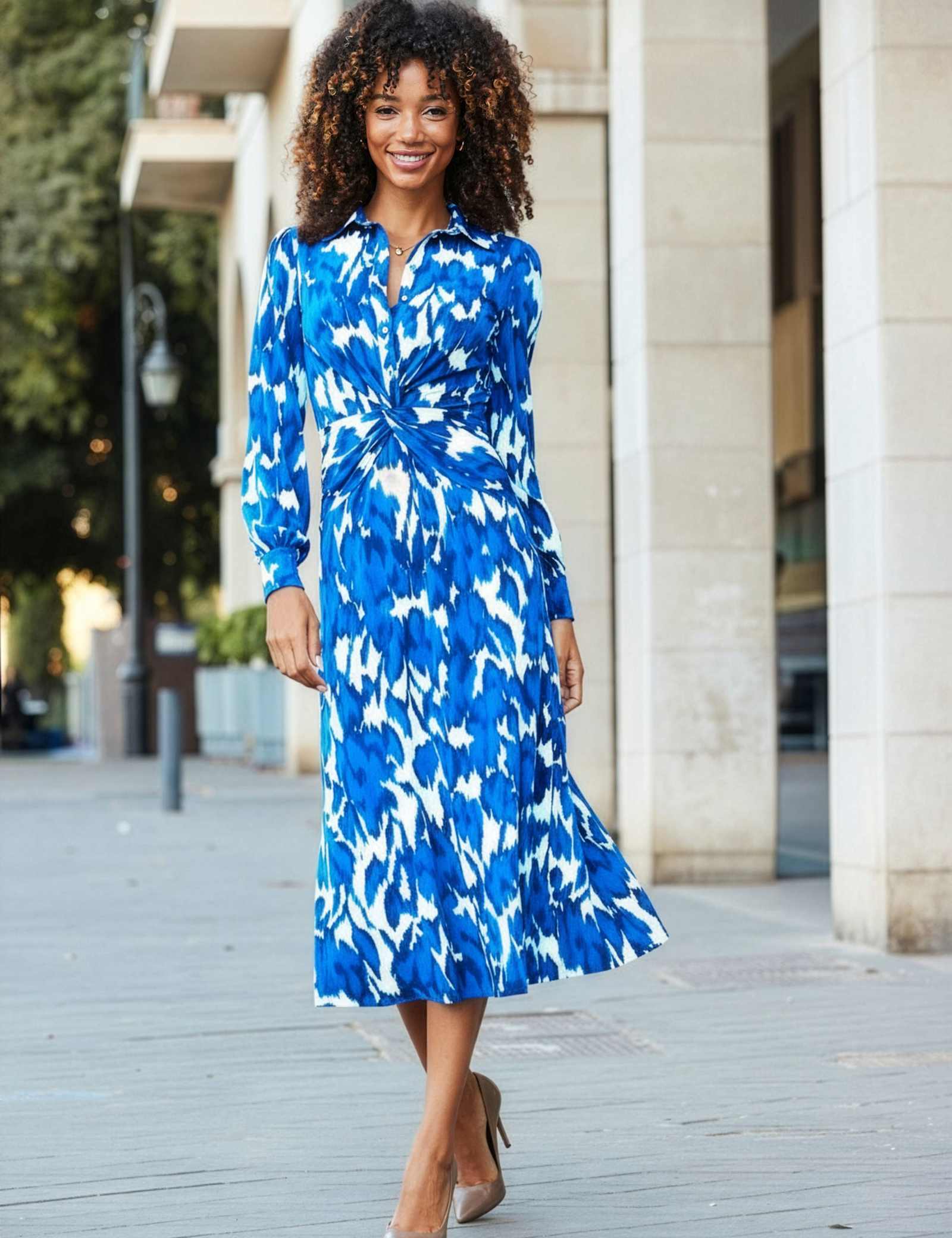 Floral Print Twist Front Midi Shirt Dress - image 1
